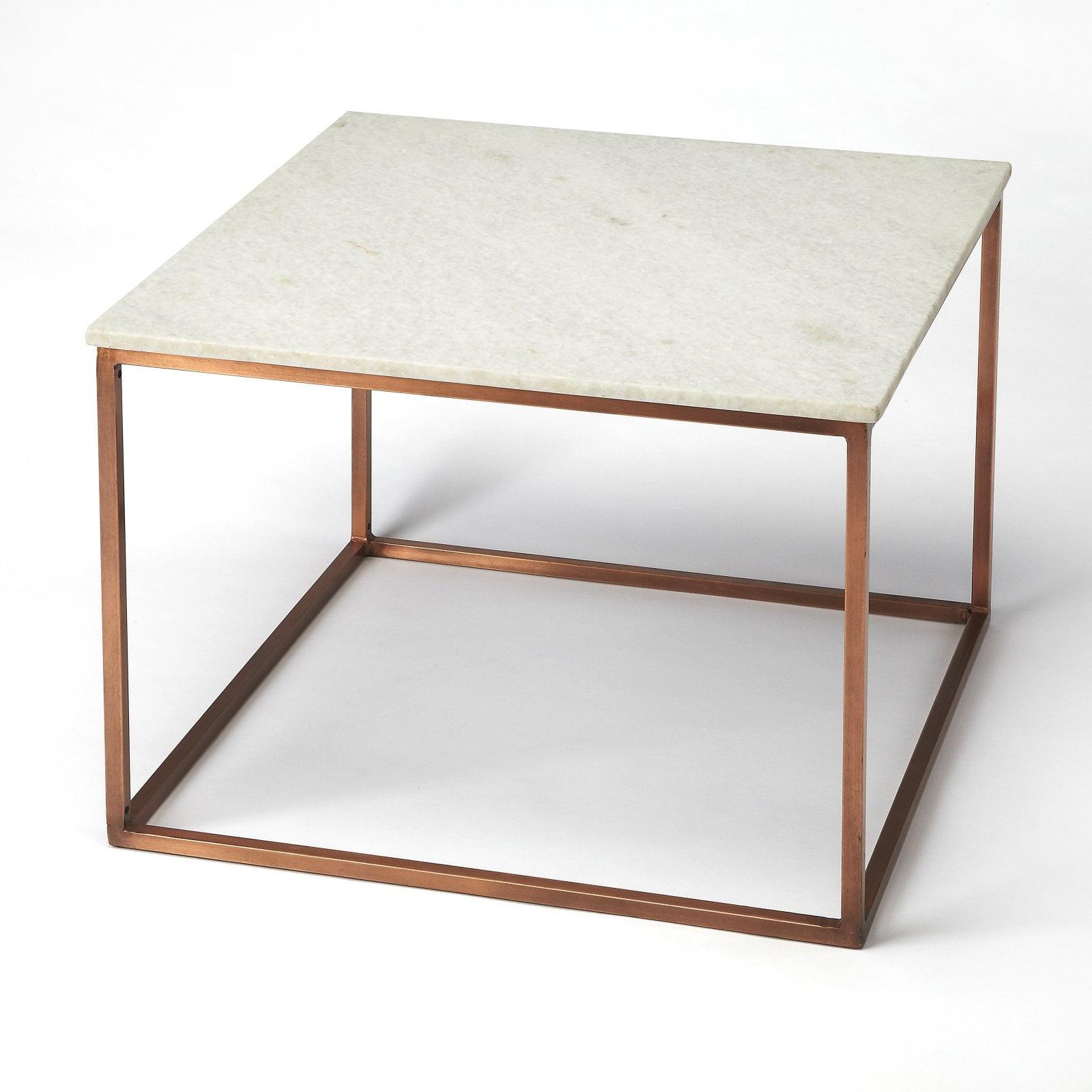 24" White Marble and Copper Square Coffee Table