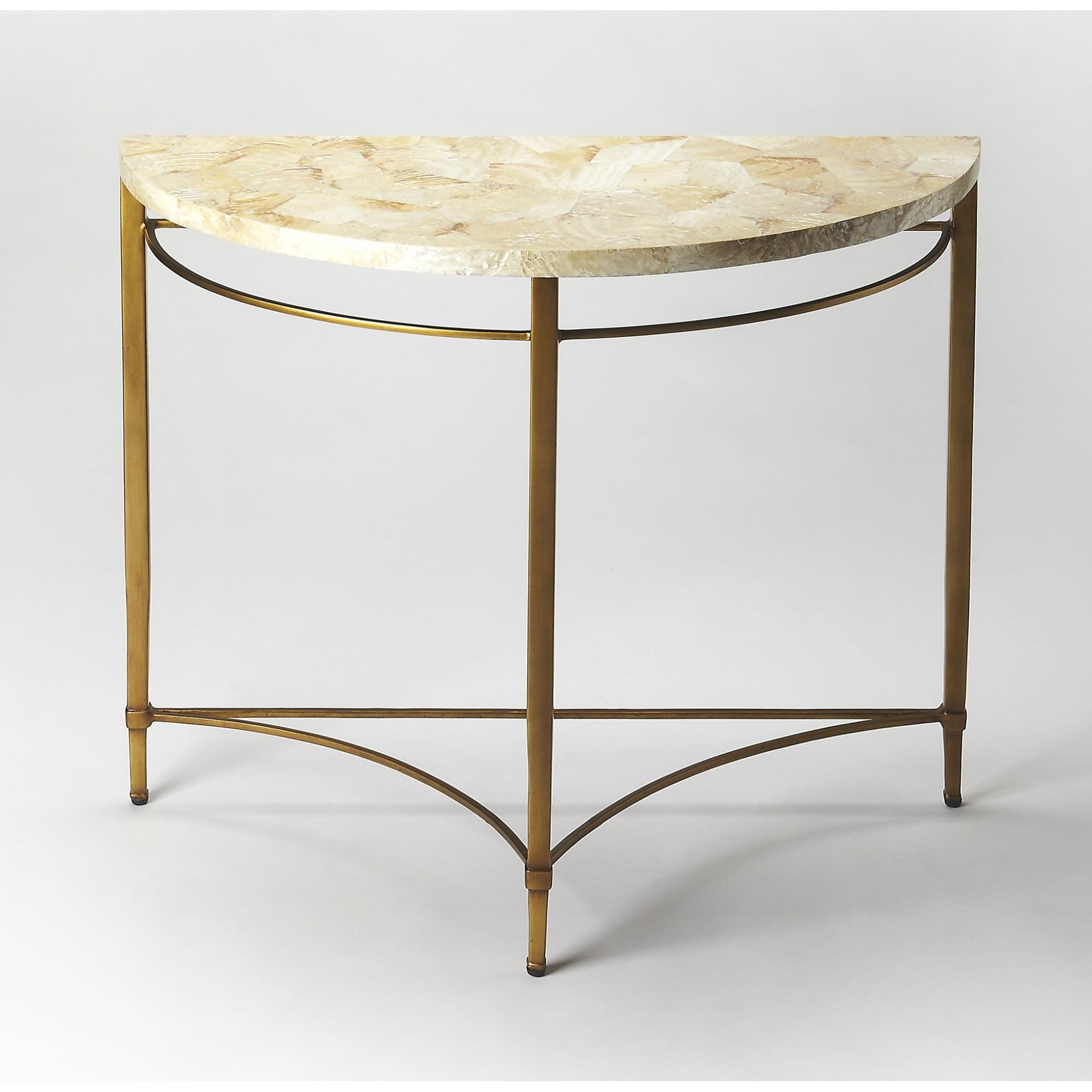 Marlena Creamy Shell and Gold Metal Demilune Console Table