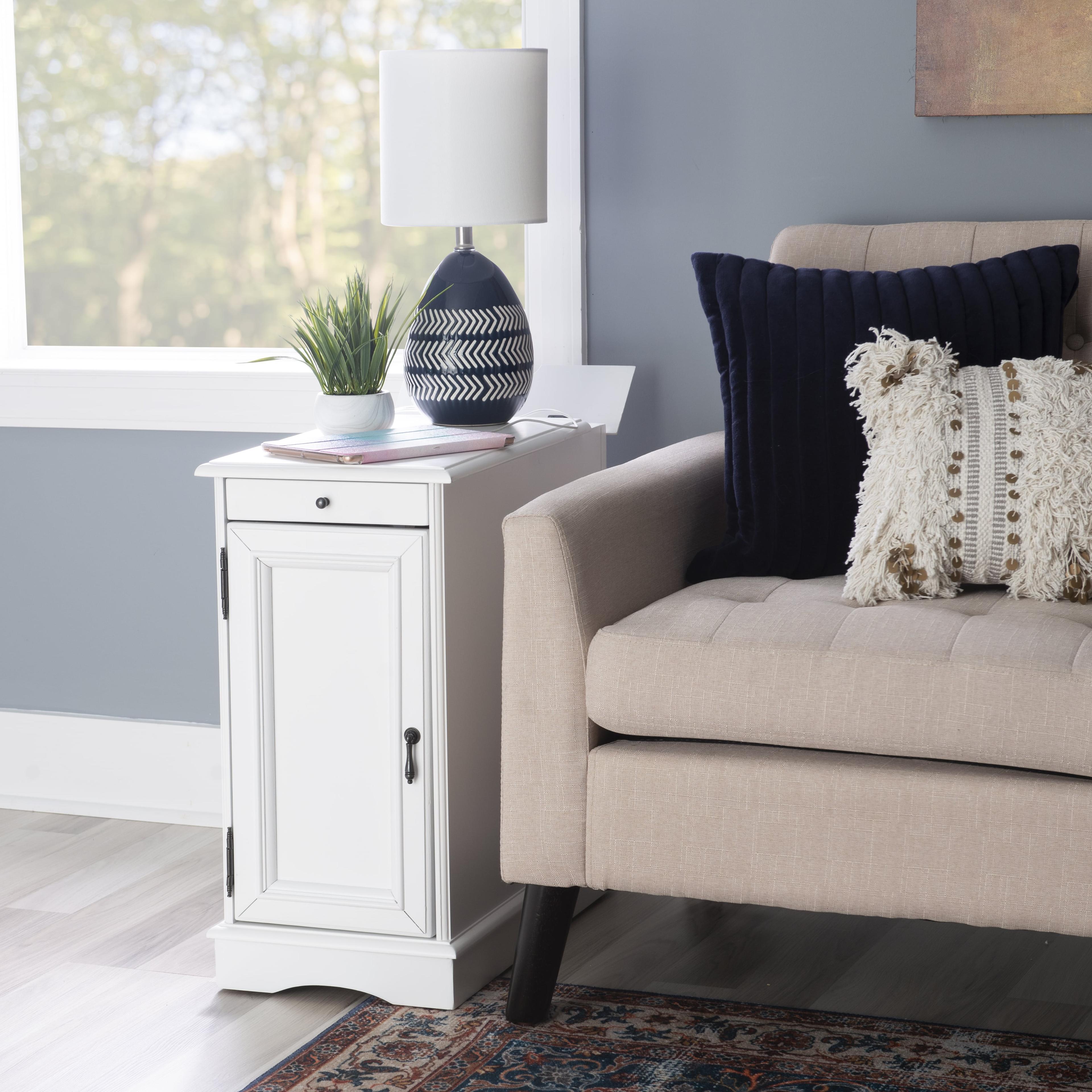 Butler Traditional White Asian Hardwood Accent Table with Charging Dock