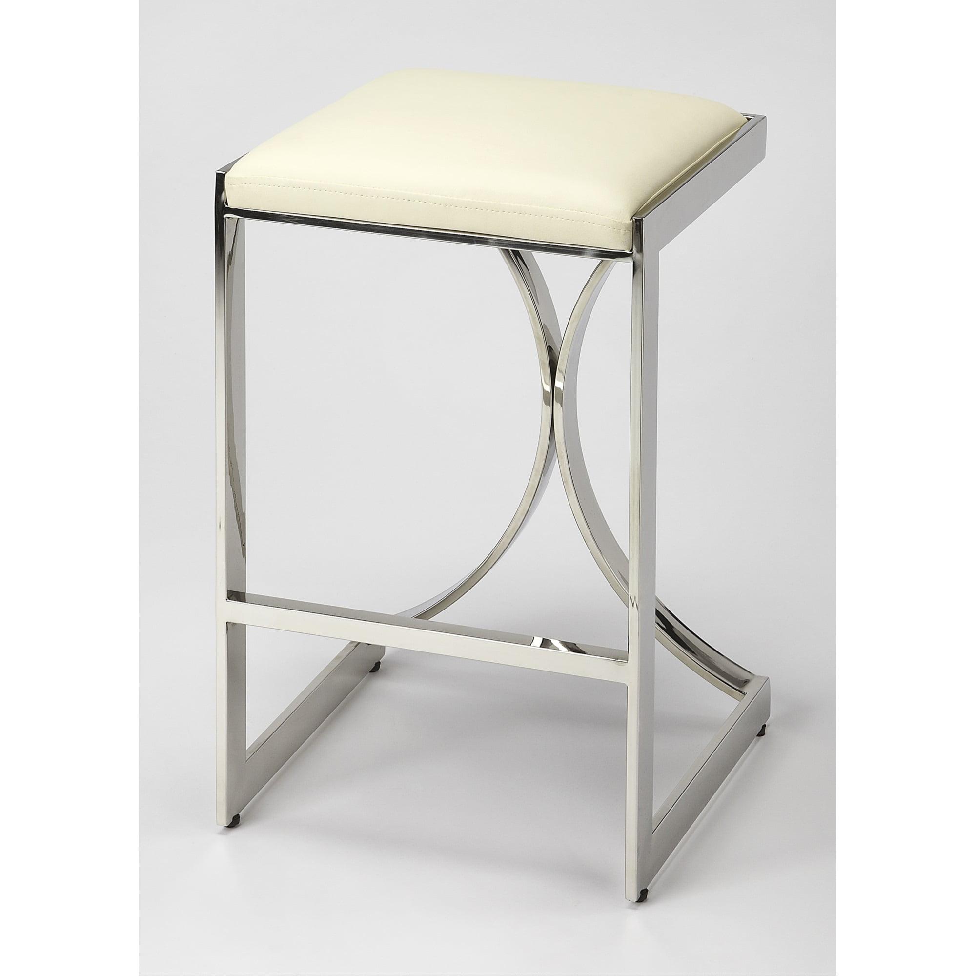 Contemporary Silver Plated Iron and Faux Leather Backless Counter Stool