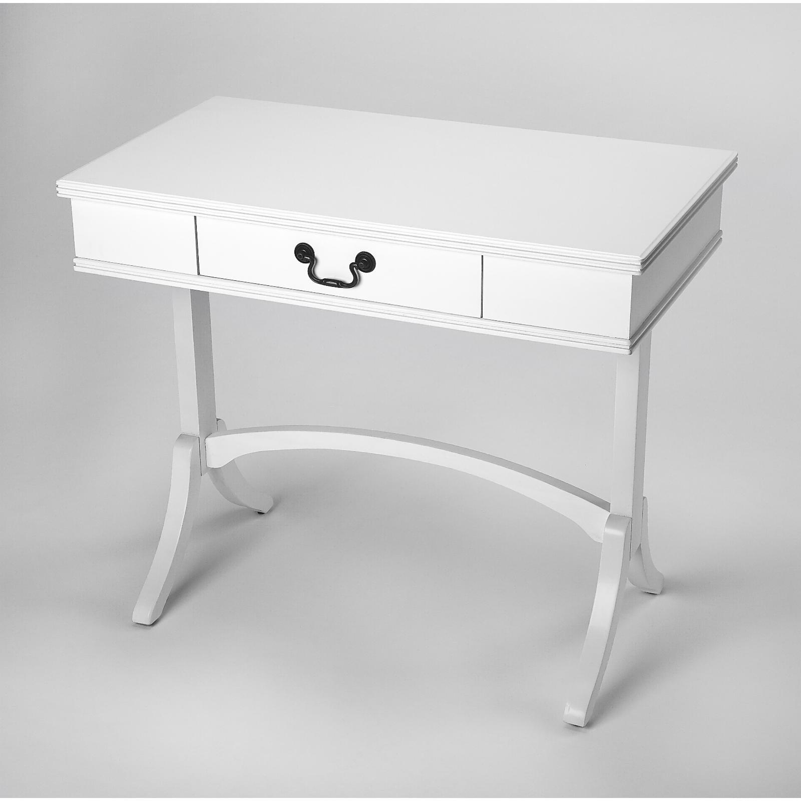 Elegant White Acacia and Pine Writing Desk with Antique Brass Drawer