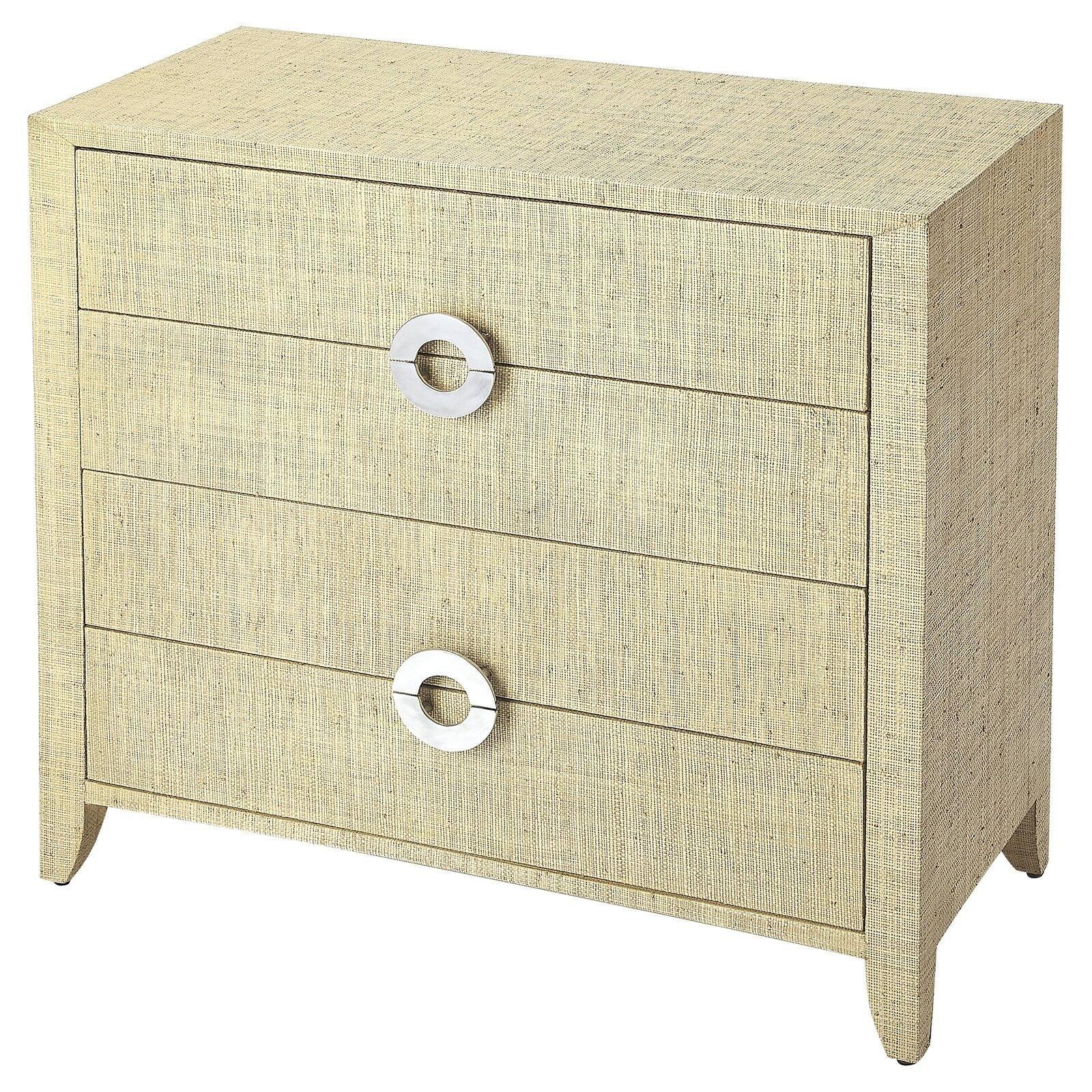 Amelle Coastal Beige Raffia 4-Drawer Accent Chest