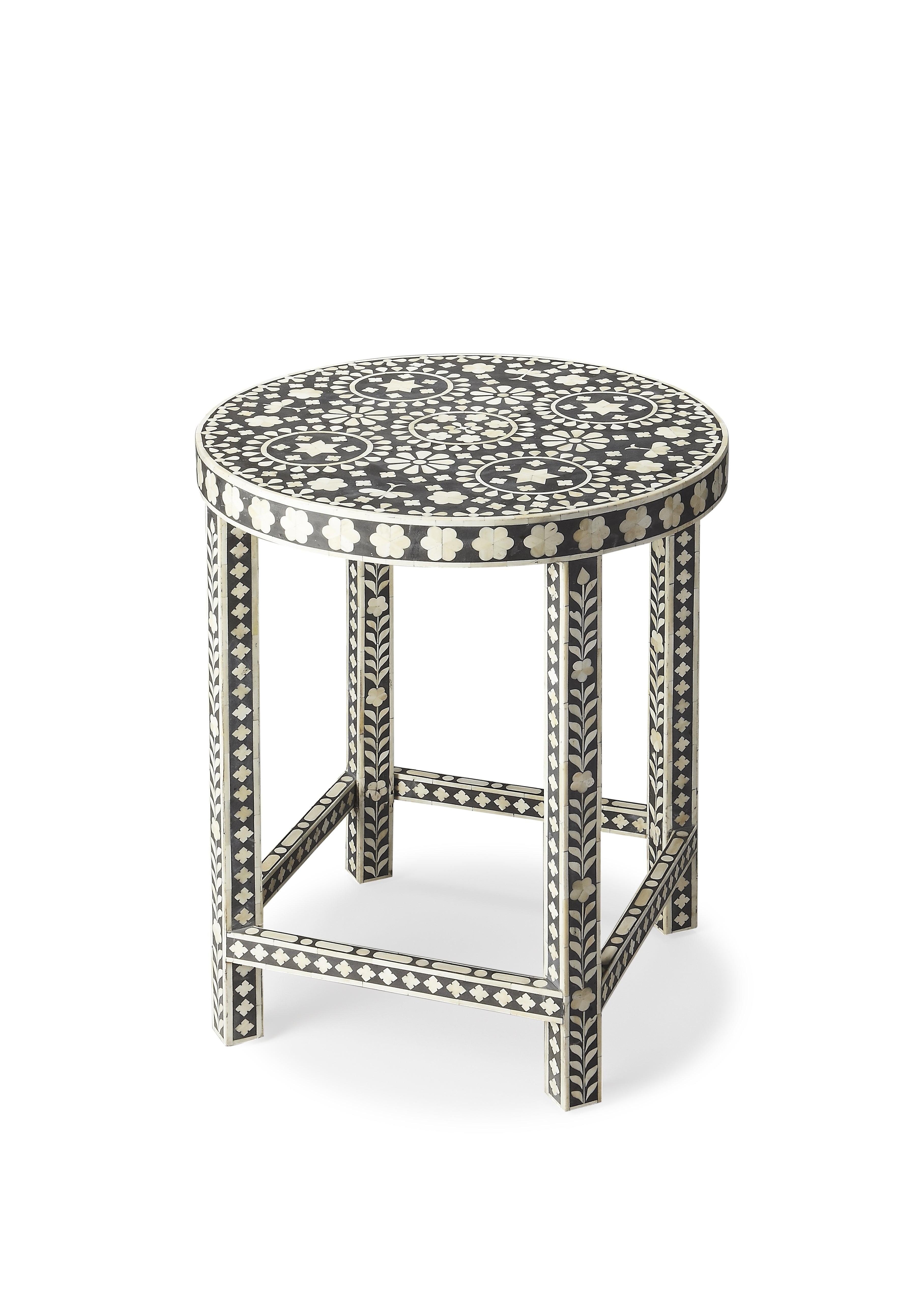 Butler Specialty Bone Inlay Round End Table In Black Bone Inlay
