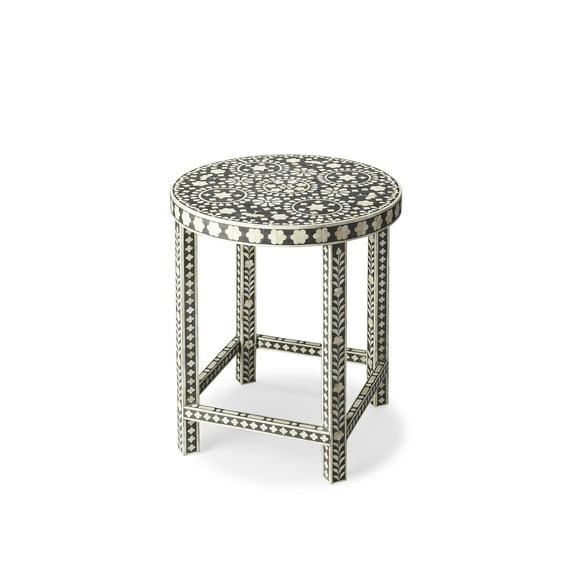 Butler Specialty Bone Inlay Round End Table In Black Bone Inlay