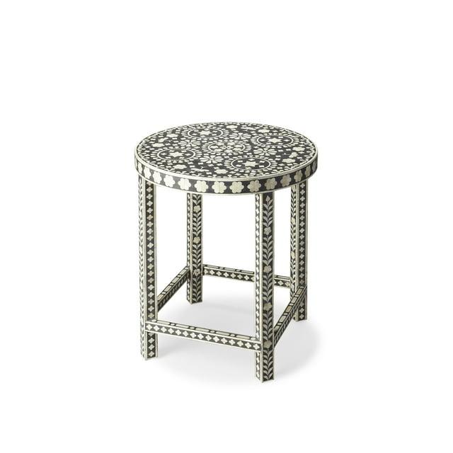 Butler Specialty Bone Inlay Round End Table In Black Bone Inlay