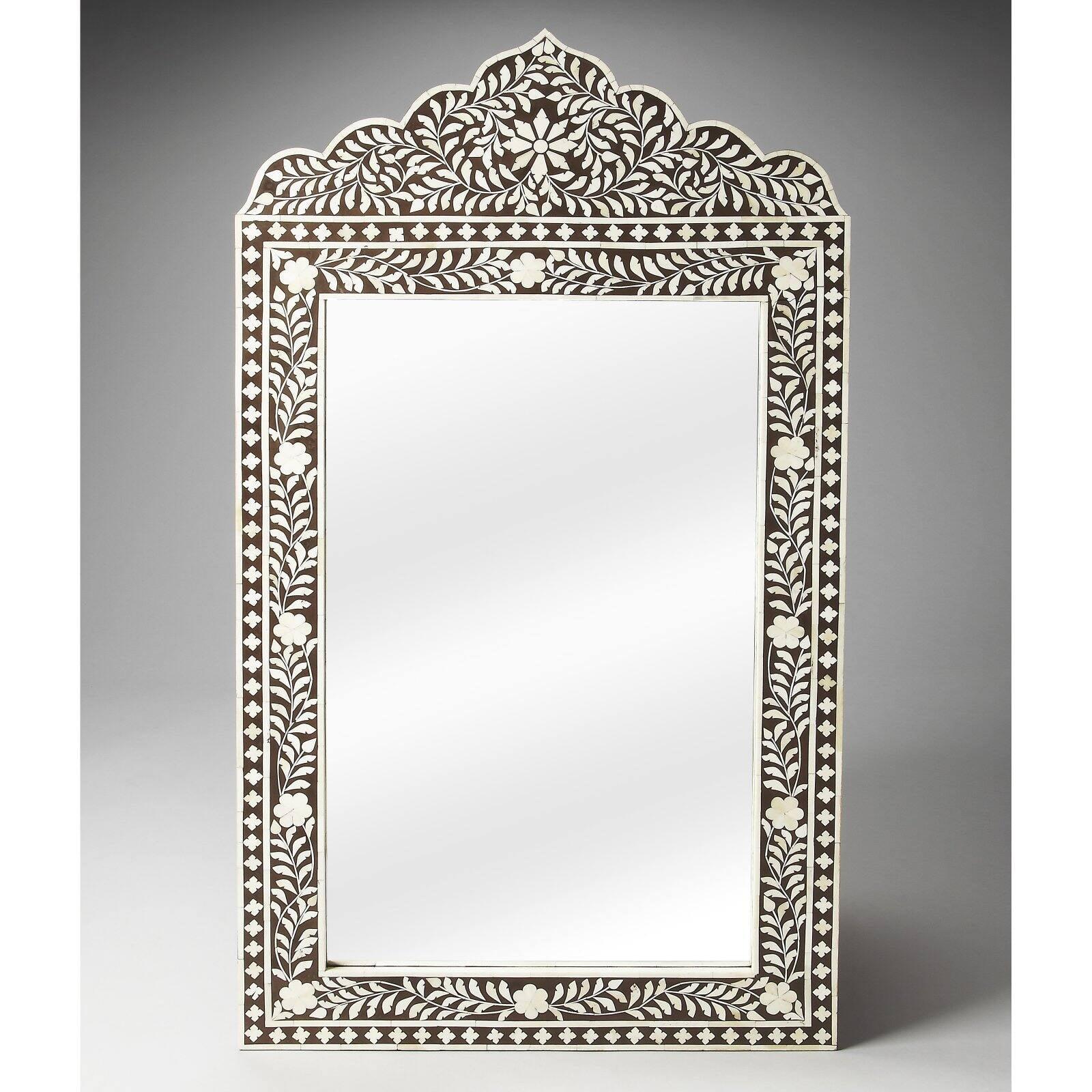 Victoria Dark Brown Bone Inlay Rectangular Wall Mirror