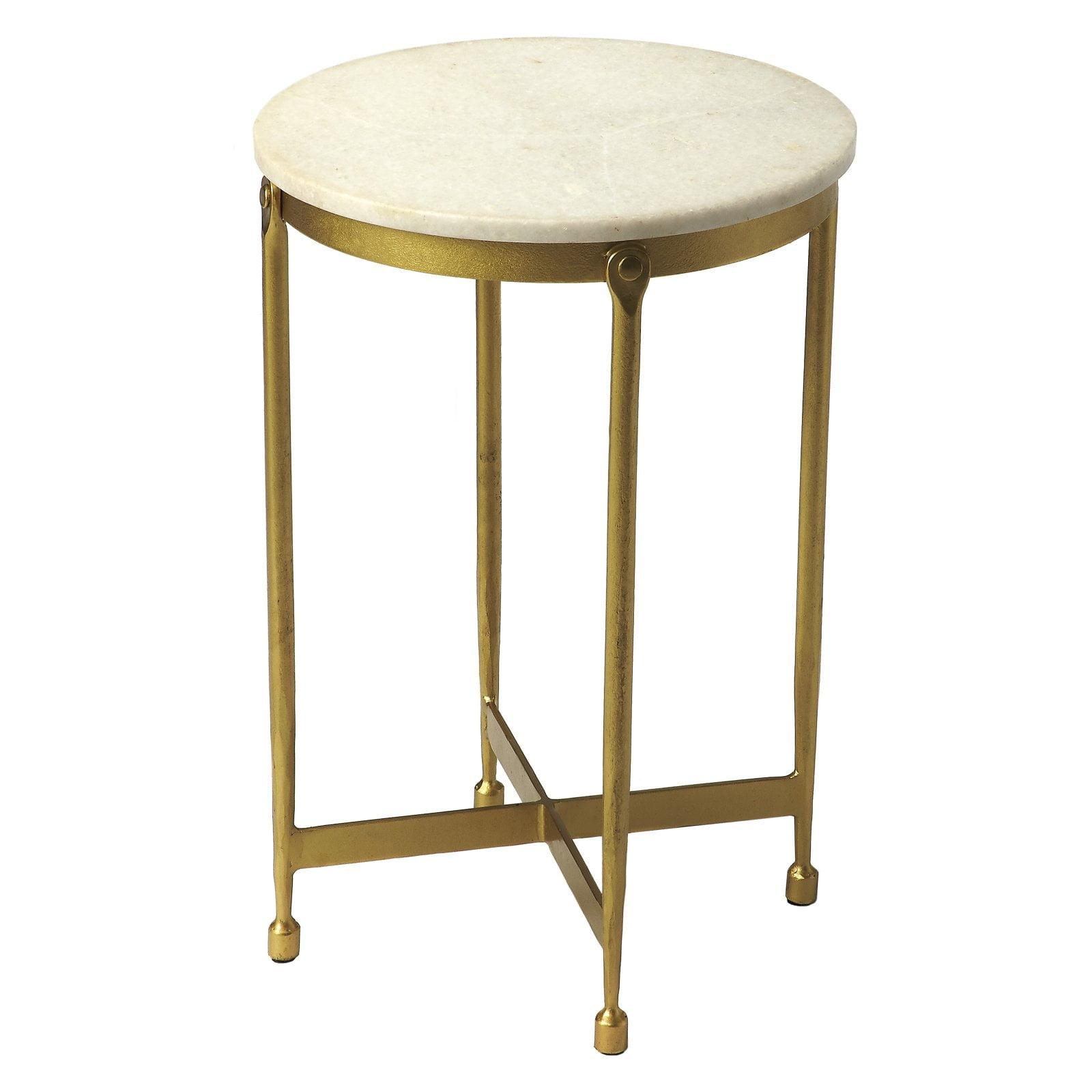 Glamorous Round White Marble & Gold Metal Accent Table