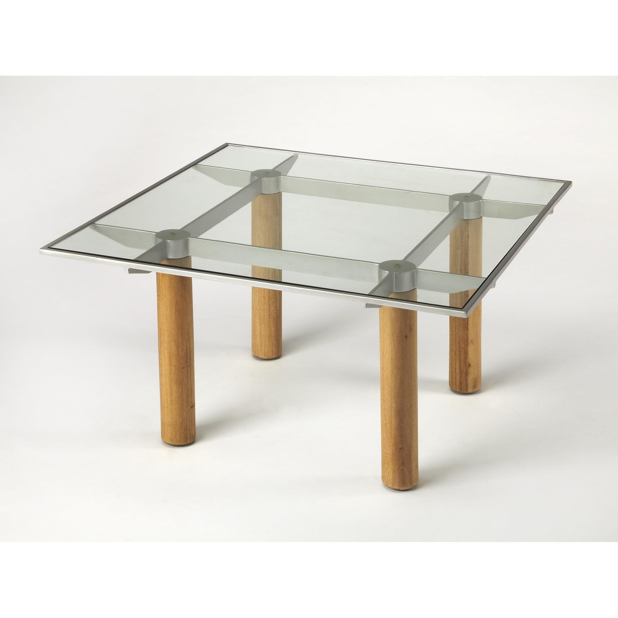 Cirrus Square Coffee Table in Gemelina Wood, Metal, and Glass