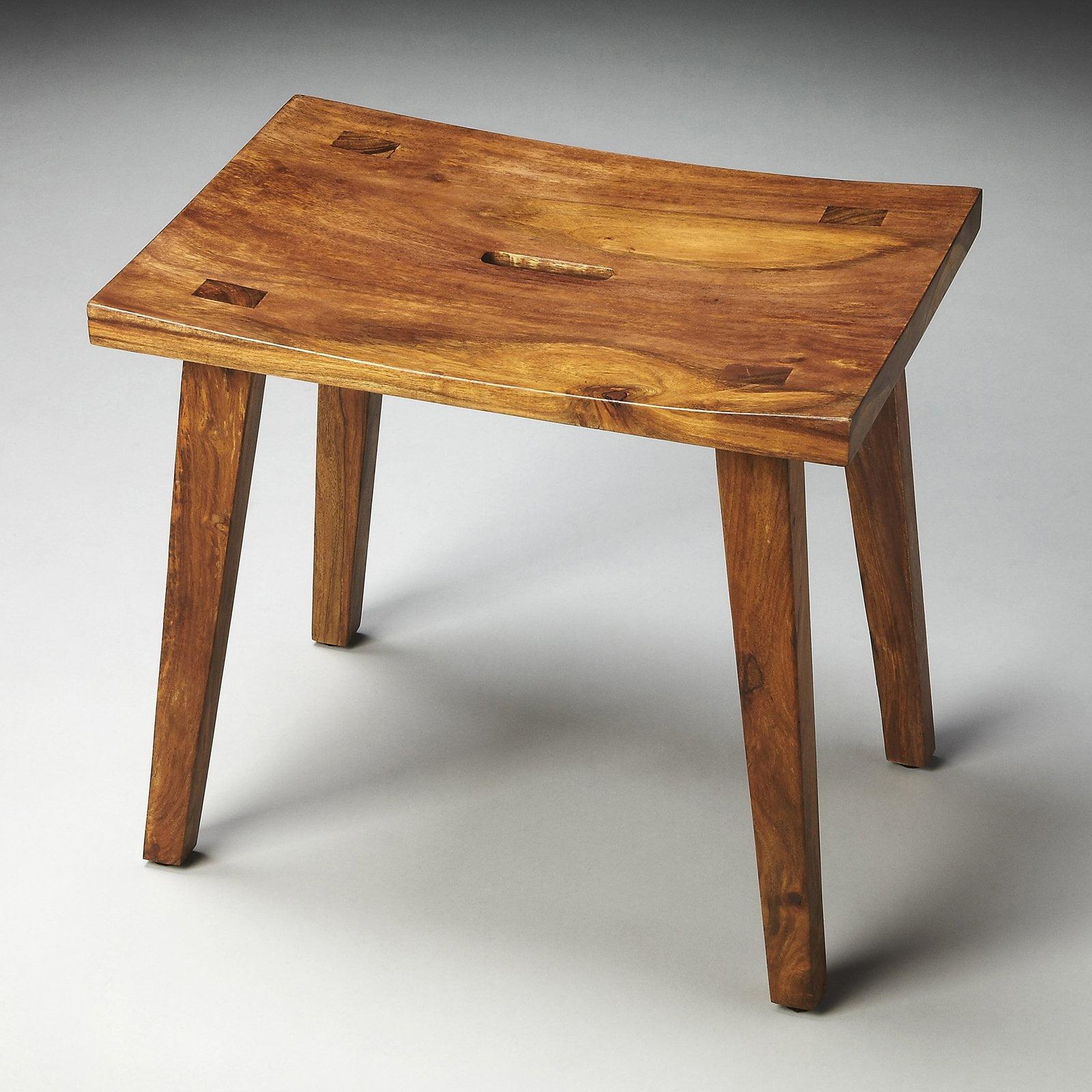 Elegant Light Brown Acacia Wood Rectangular Stool