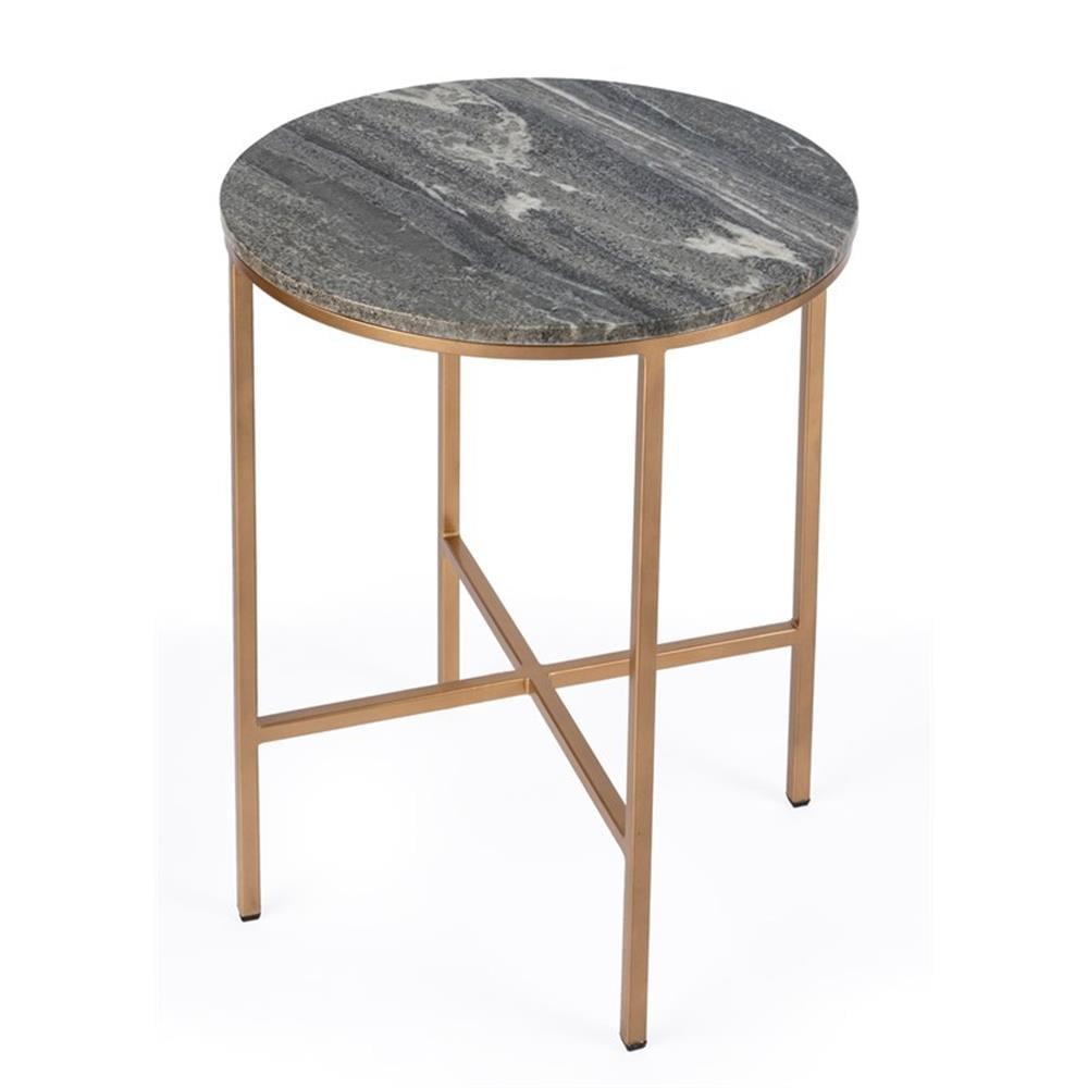 Modern Round Stone Top 22'' Gold Metal Frame End Table