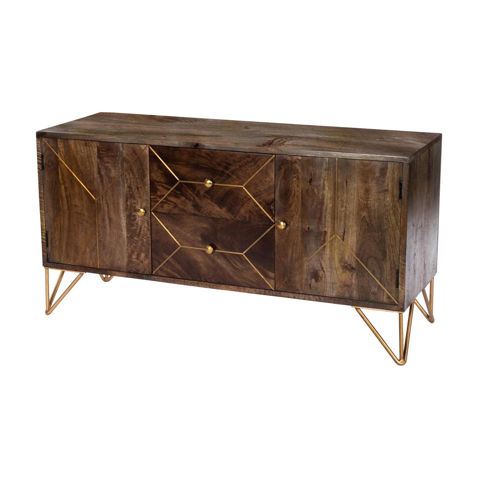 Alda 47'' Minimalist Brown Wood & Brass Inlay TV Stand