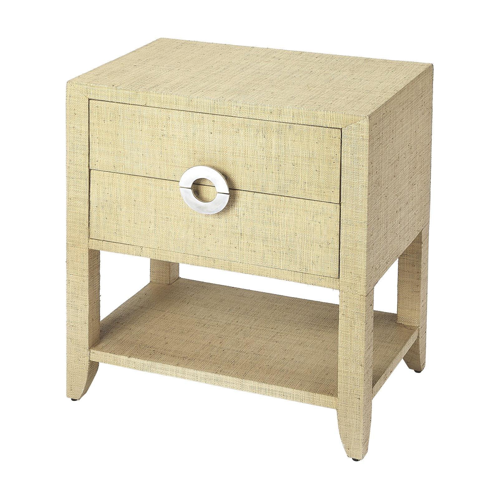 Amelle Cream Raffia 2-Drawer Nightstand with Silver Hardware