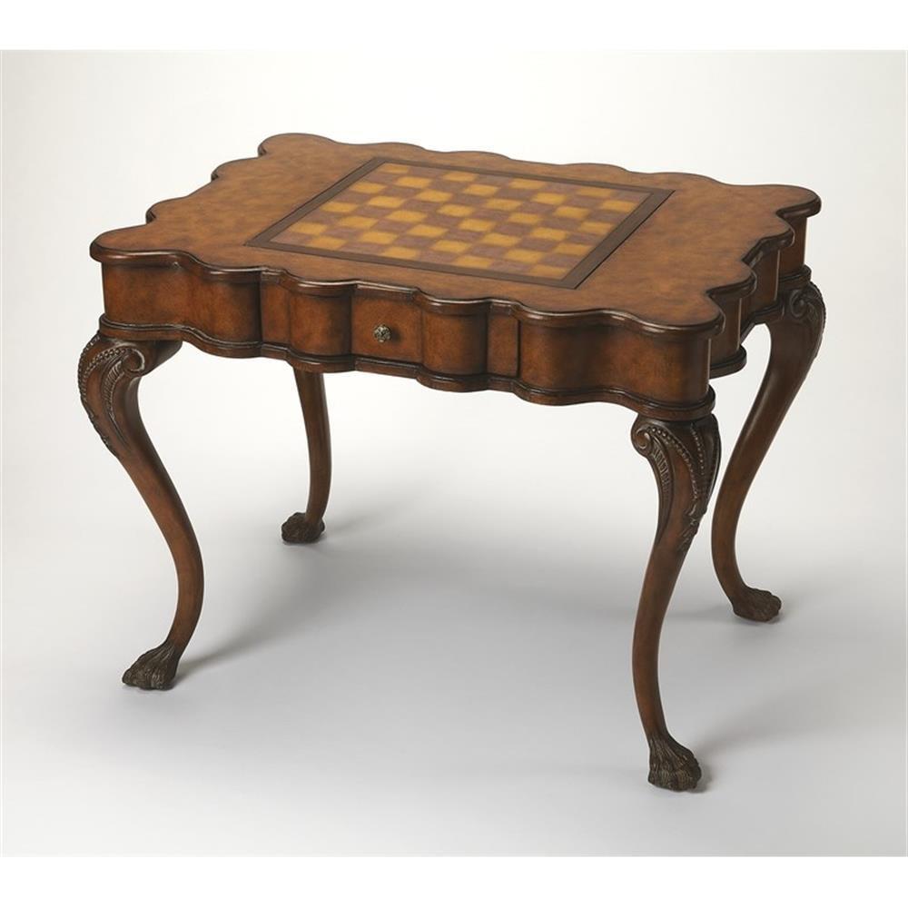 Medium Brown Hand-Carved Traditional Game Table with Reversible Board