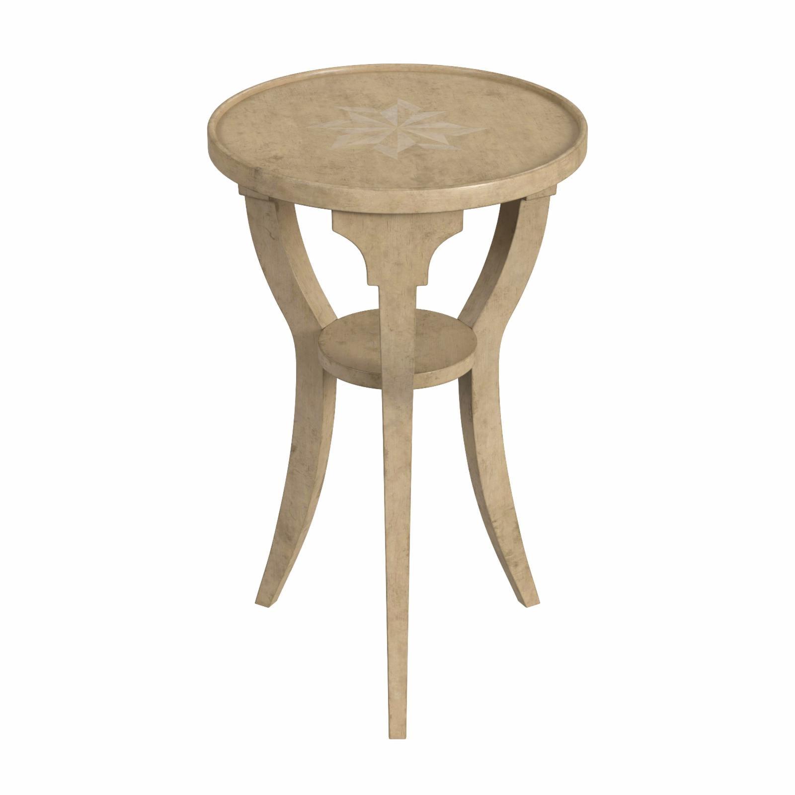 Dalton Antique Beige Round Wood Accent Table with Shelf