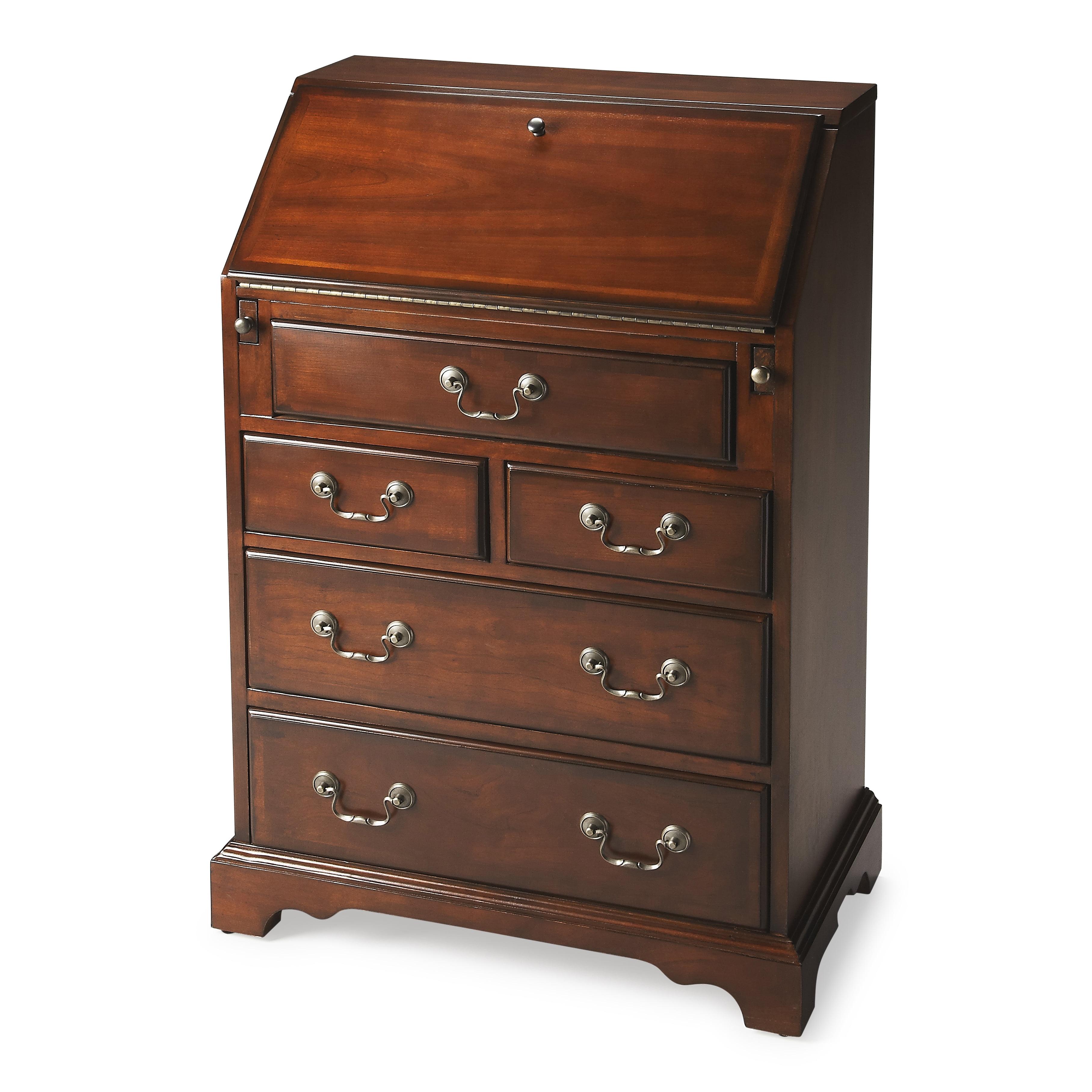 Brown Wood Secretary Desk with Drop Front and Drawers