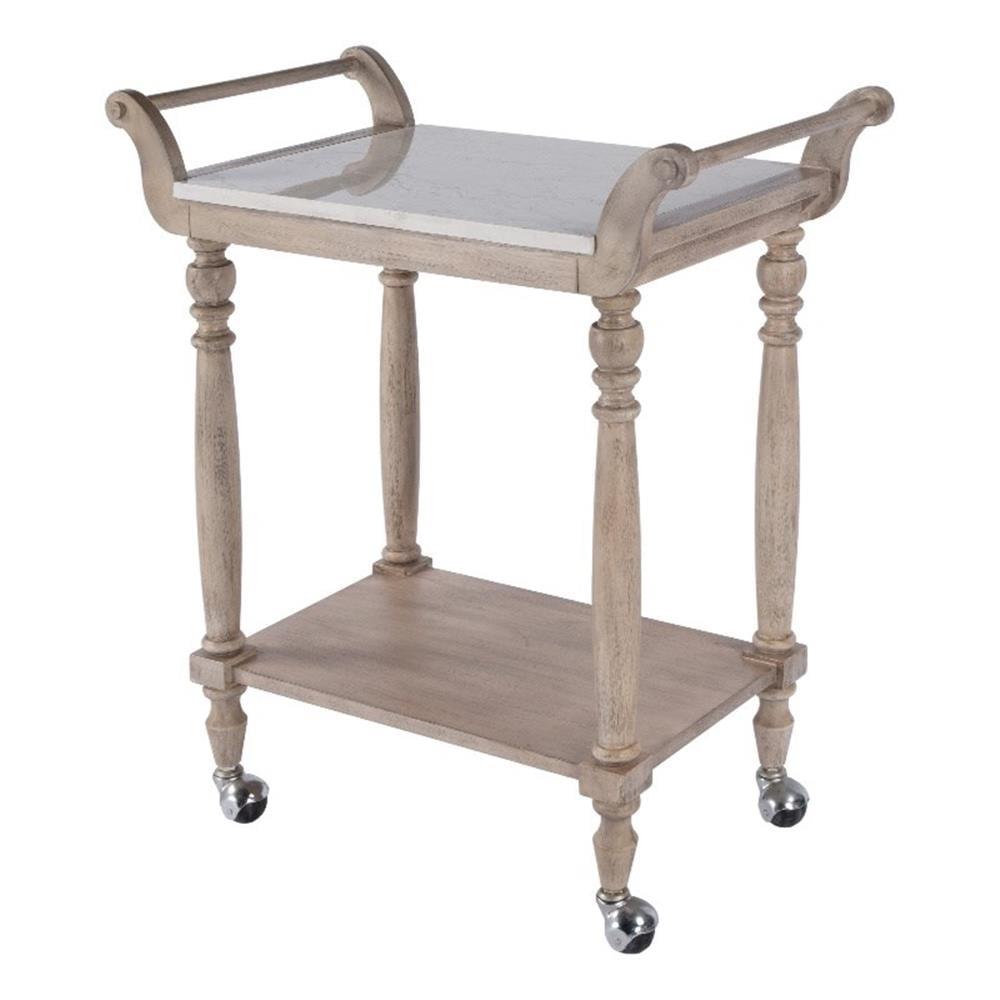 Sandalwood Beige Marble Top Bar Cart with Storage