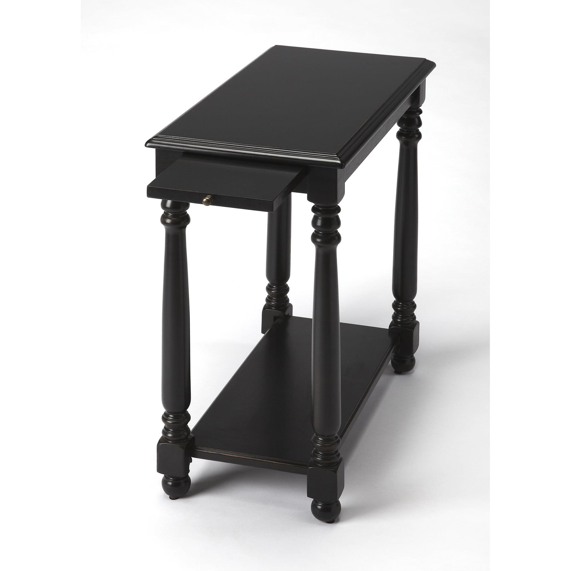 Devane Black Licorice Chairside Table with Pullout Shelf