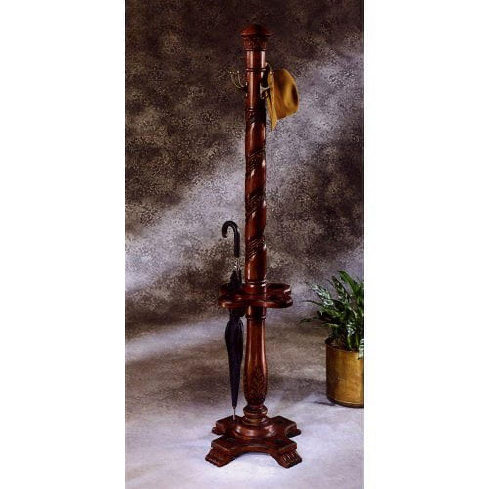 Cherry Brown Traditional Wood Coat Rack with Umbrella Stand