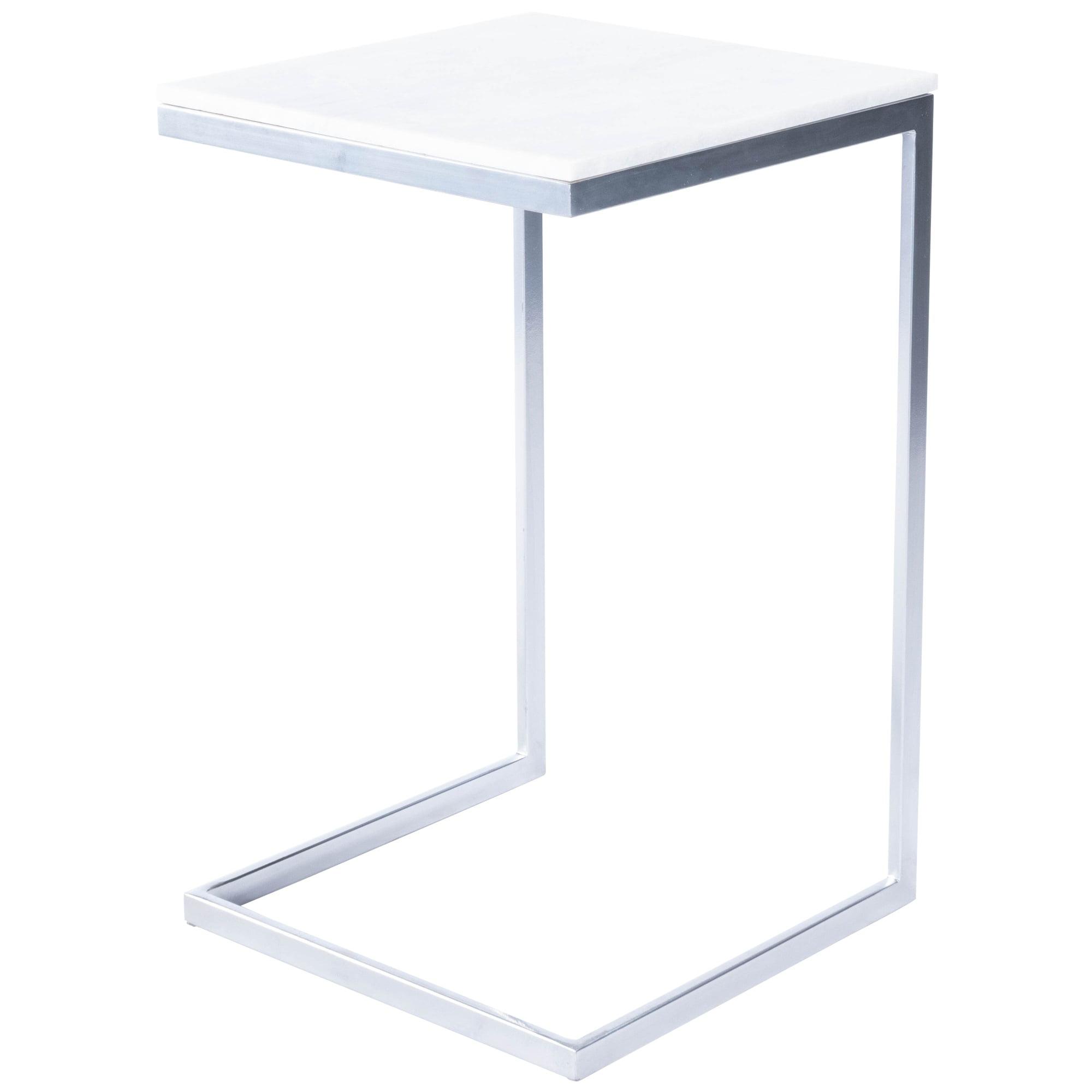 Lawler 26'' Brushed Nickel Iron Base with White Marble Top End Table