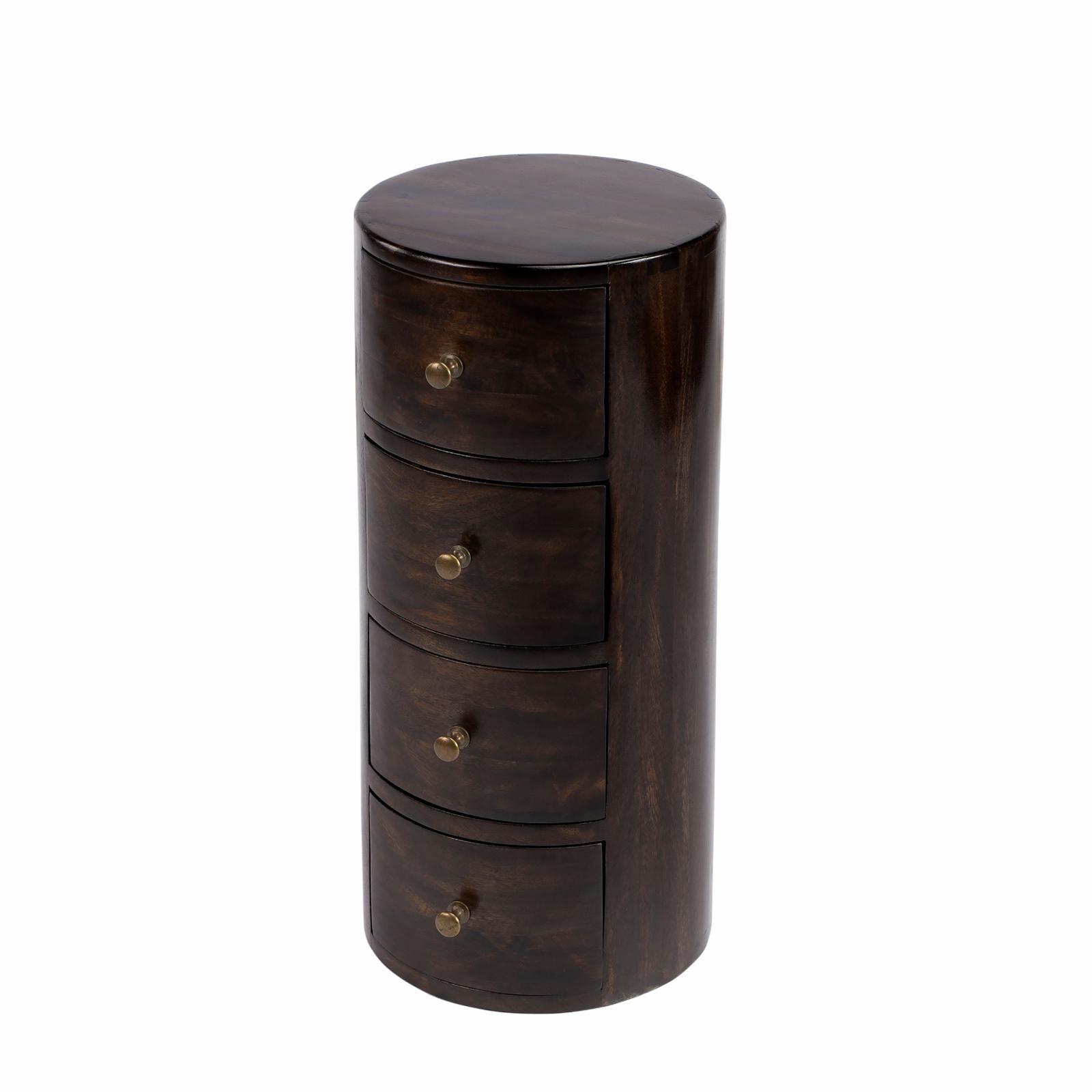 Liam Round Chocolate Wood & Metal End Table with Storage