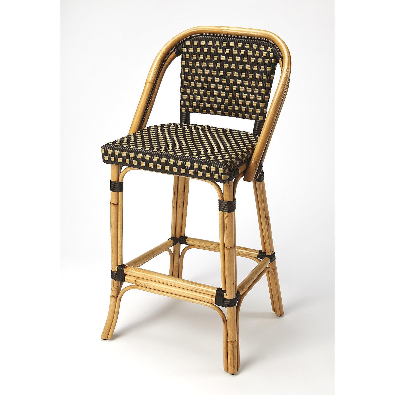 Lila Coastal Dark Brown Rattan Armless Bar Stool