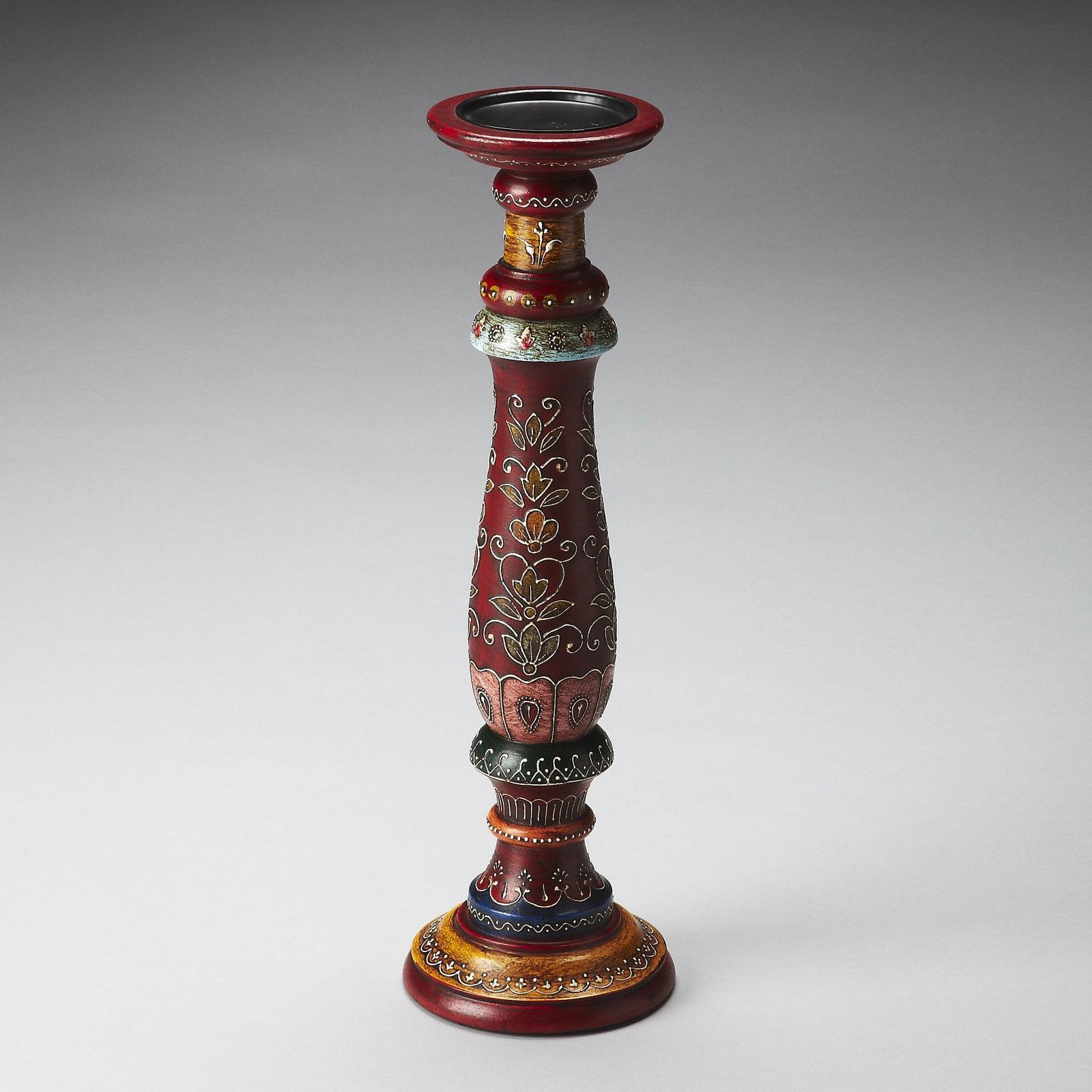 Meadow Traditional Hand-Painted Red Wooden Candle Holder