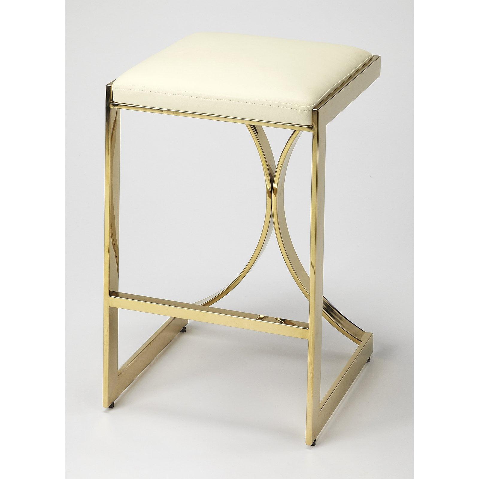 Elegance Gold 24" Backless Metal Counter Stool with Faux Leather Seat