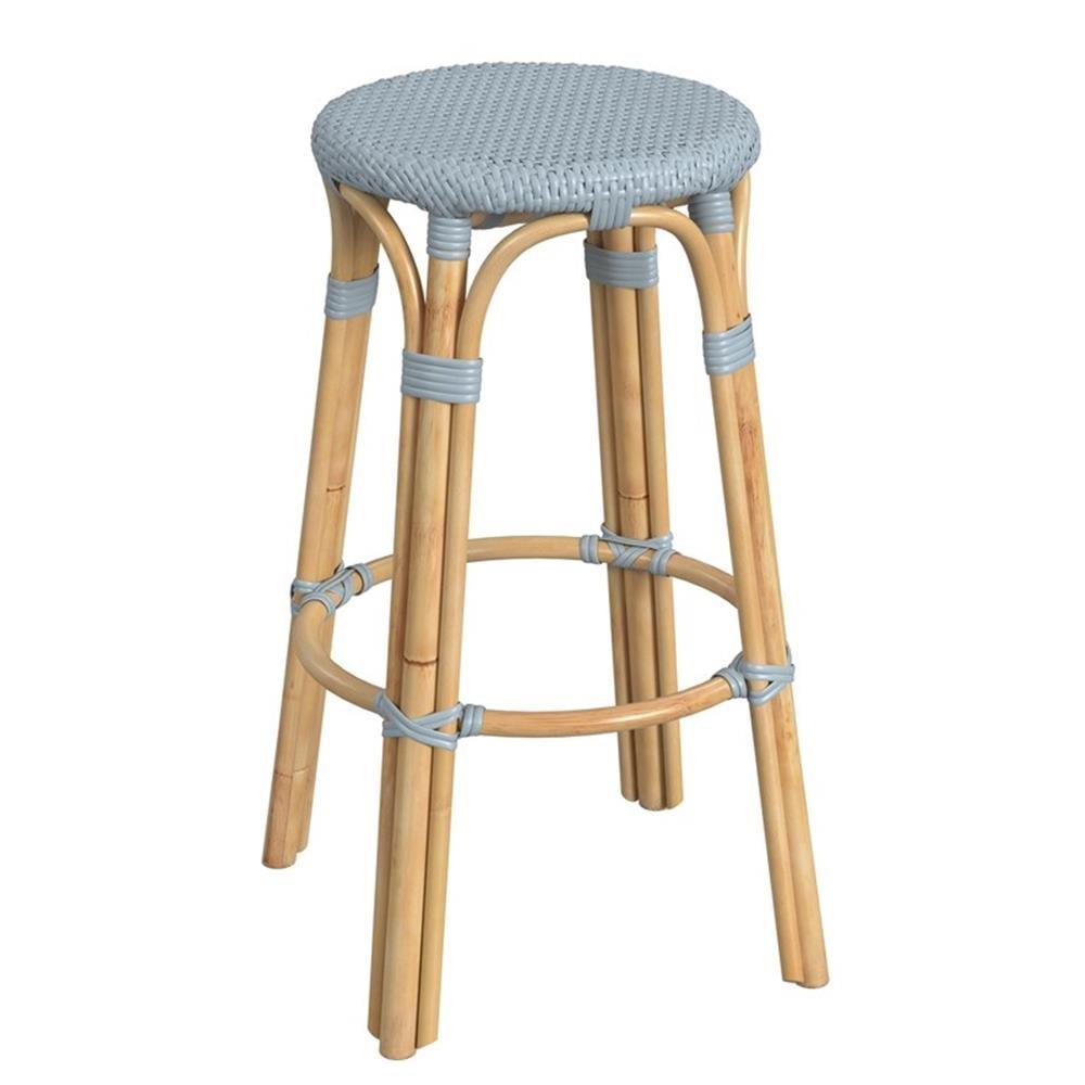 Twilight Blue 30" Round Rattan Coastal Bar Stool