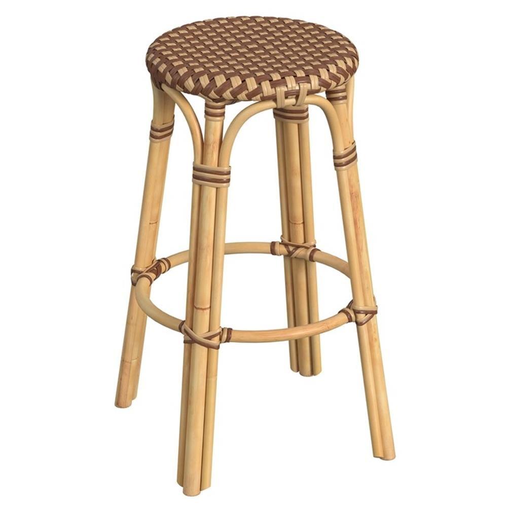 Butler Specialty Company Tobias Round Rattan 30" Bar Stool - Brown And Tan Dot