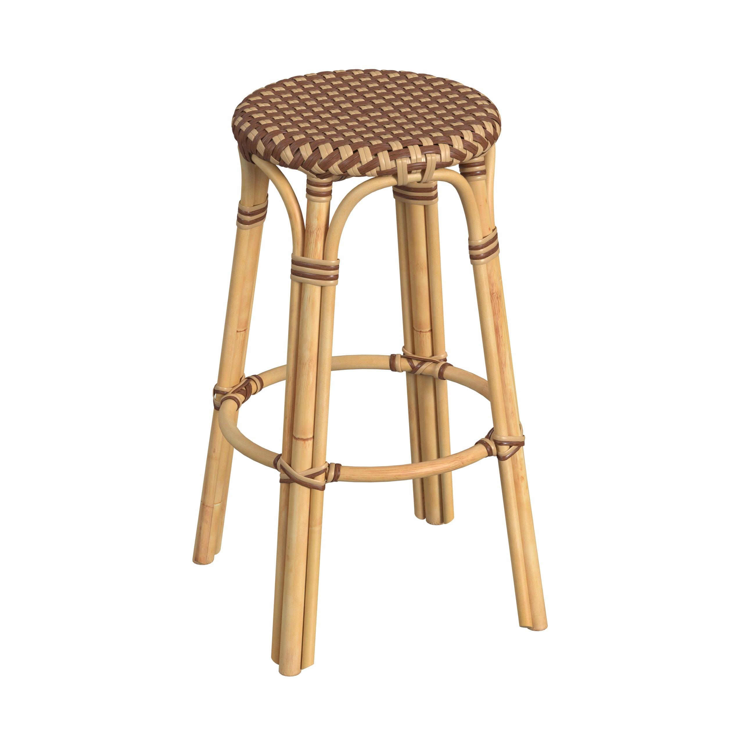 Butler Specialty Company Tobias Round Rattan 30" Bar Stool - Brown And Tan Dot