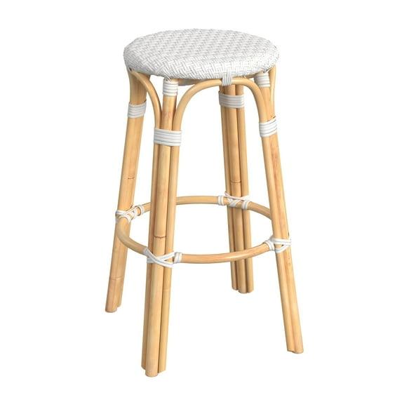 Tobias Glossy White Rattan Bar Stool, White