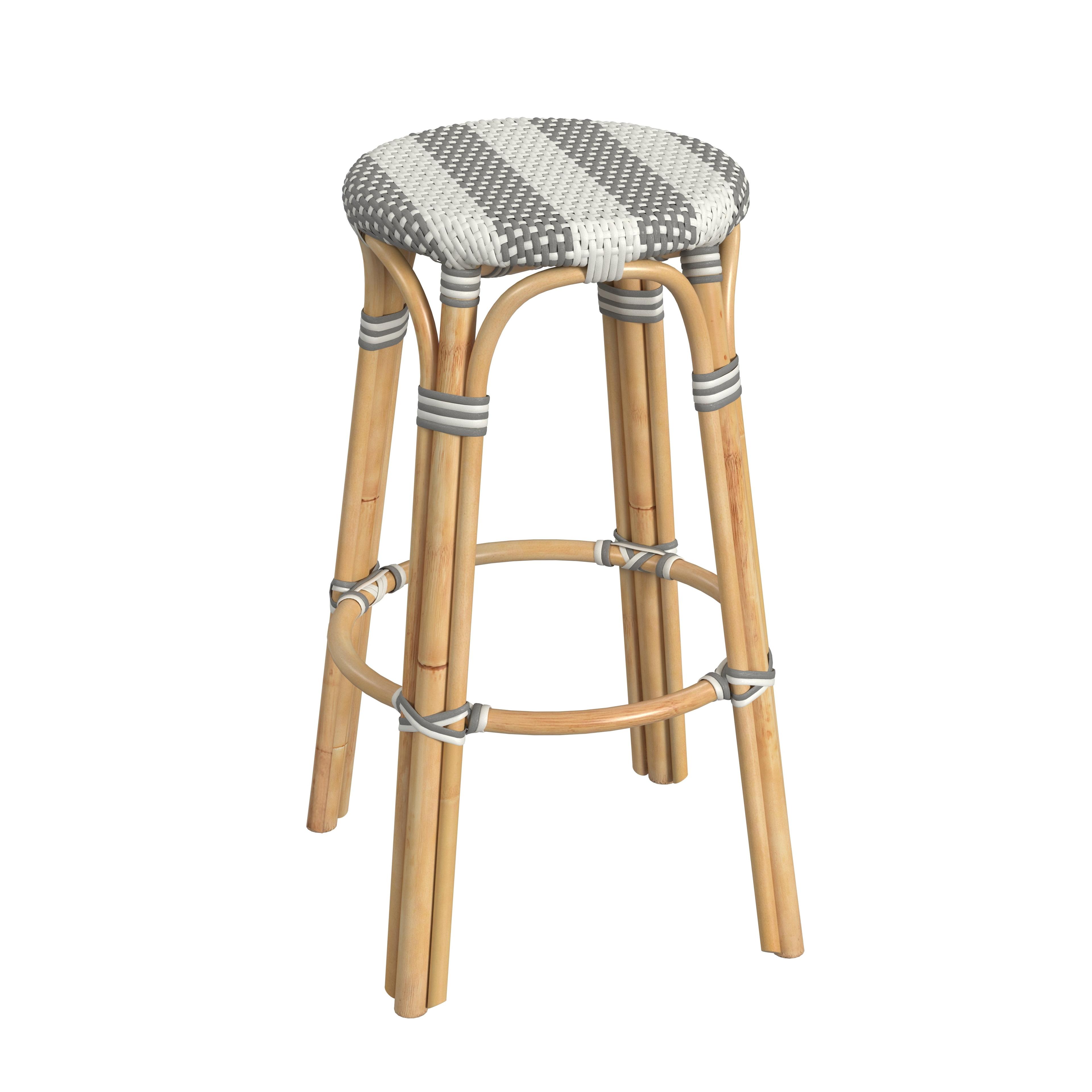 Butler Specialty Company Tobias Round Rattan 30" Bar Stool - Gray & White Stripe