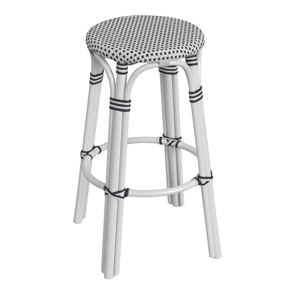 Butler Specialty Company Tobias Round Rattan 30" Bar Stool - White And Black Dot