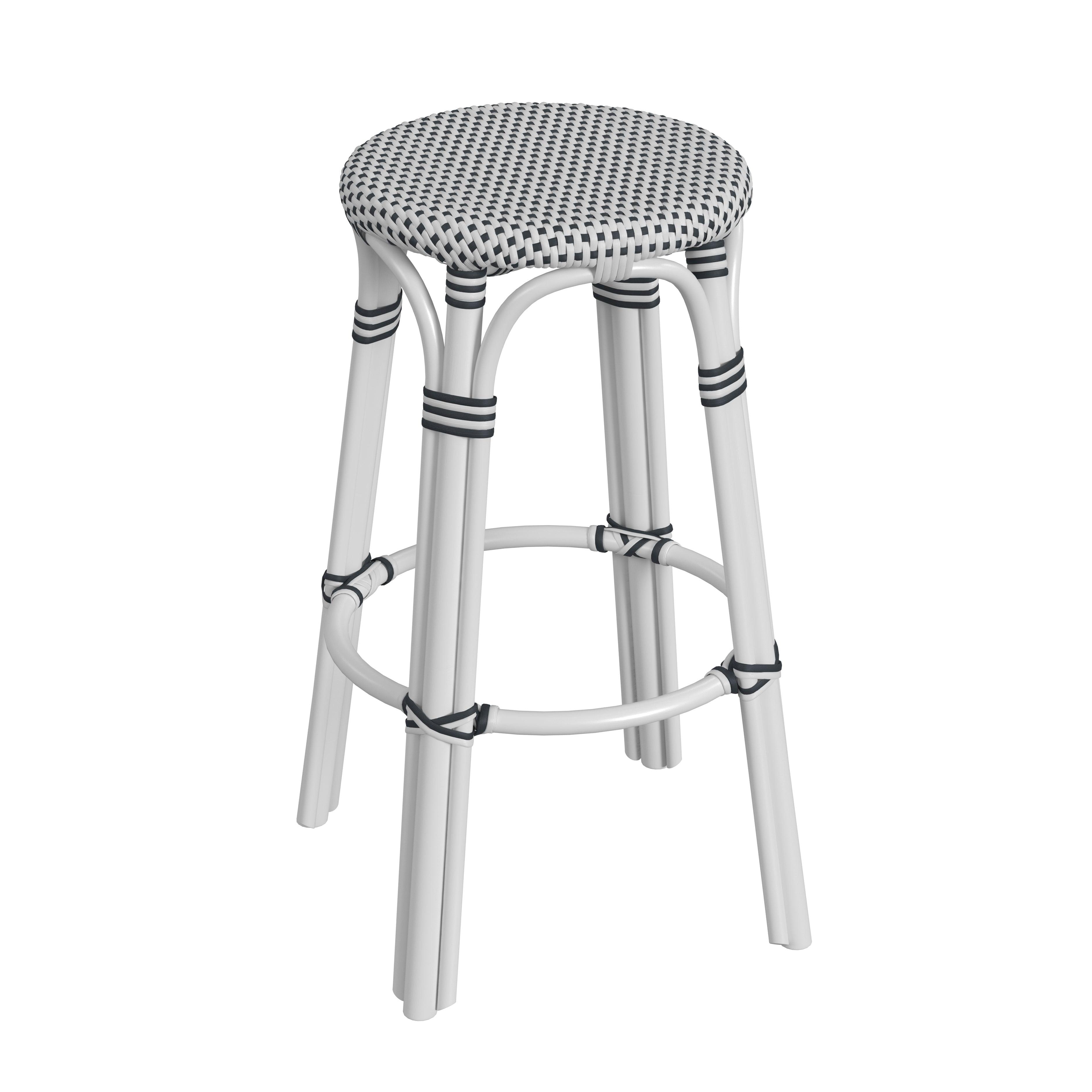 Butler Specialty Company Tobias Round Rattan 30" Bar Stool - White And Black Dot