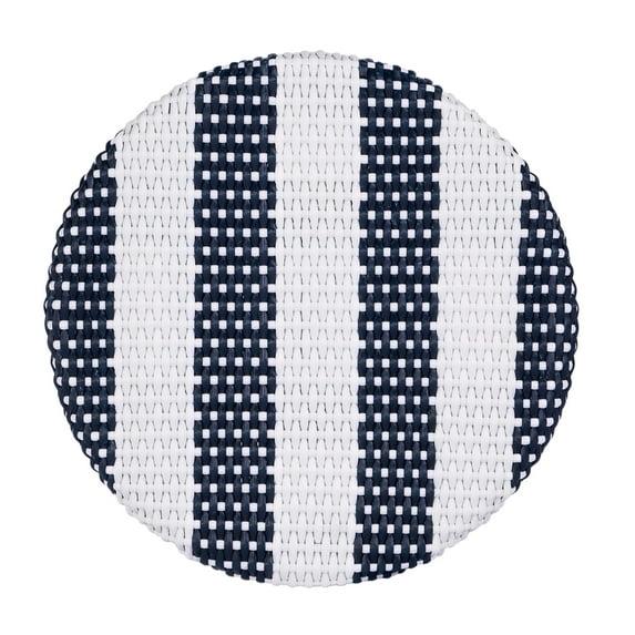 Butler Specialty Company Tobias Round Rattan 30" Bar Stool - White & Navy Stripe