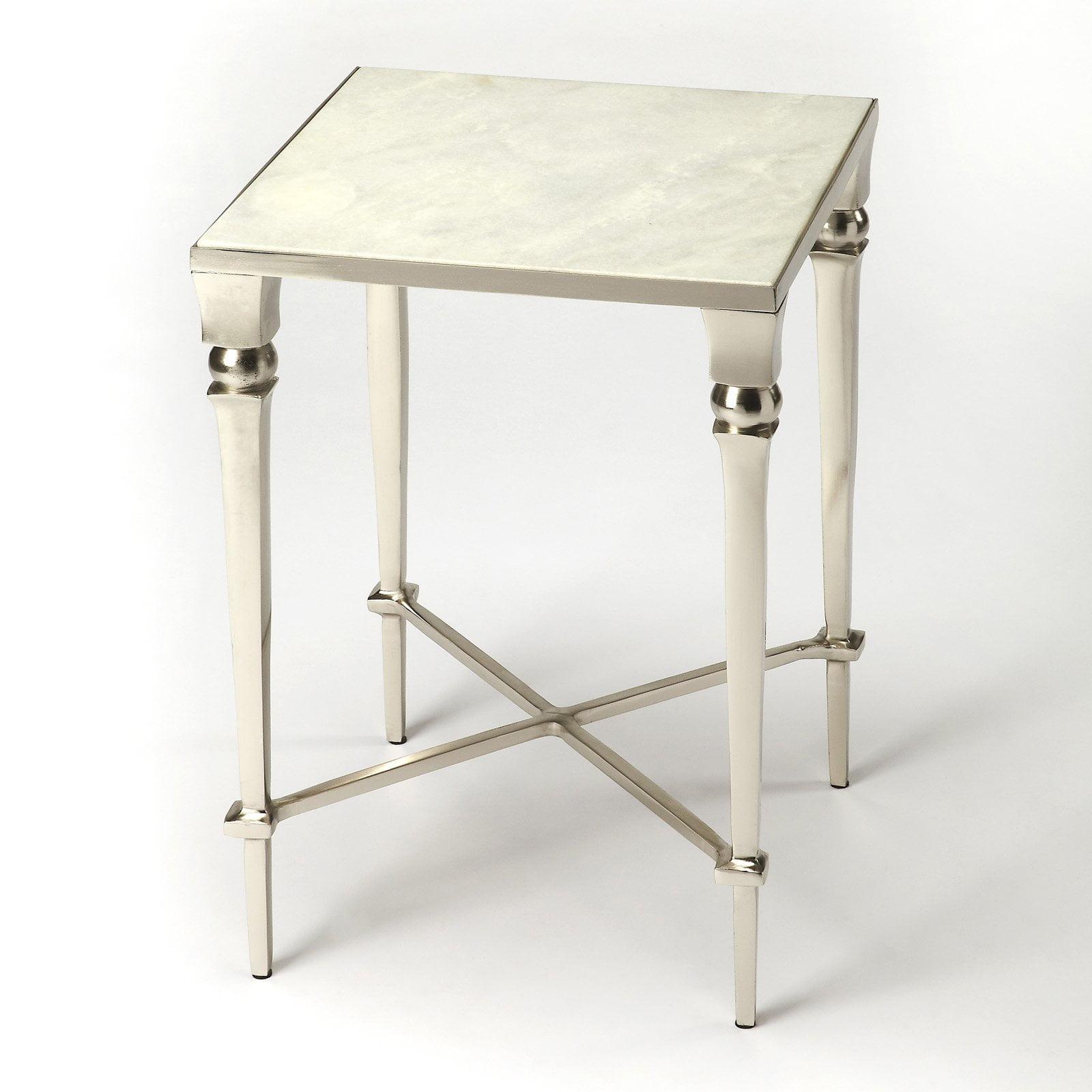 Petite Gray Marble and Iron Square Accent Table