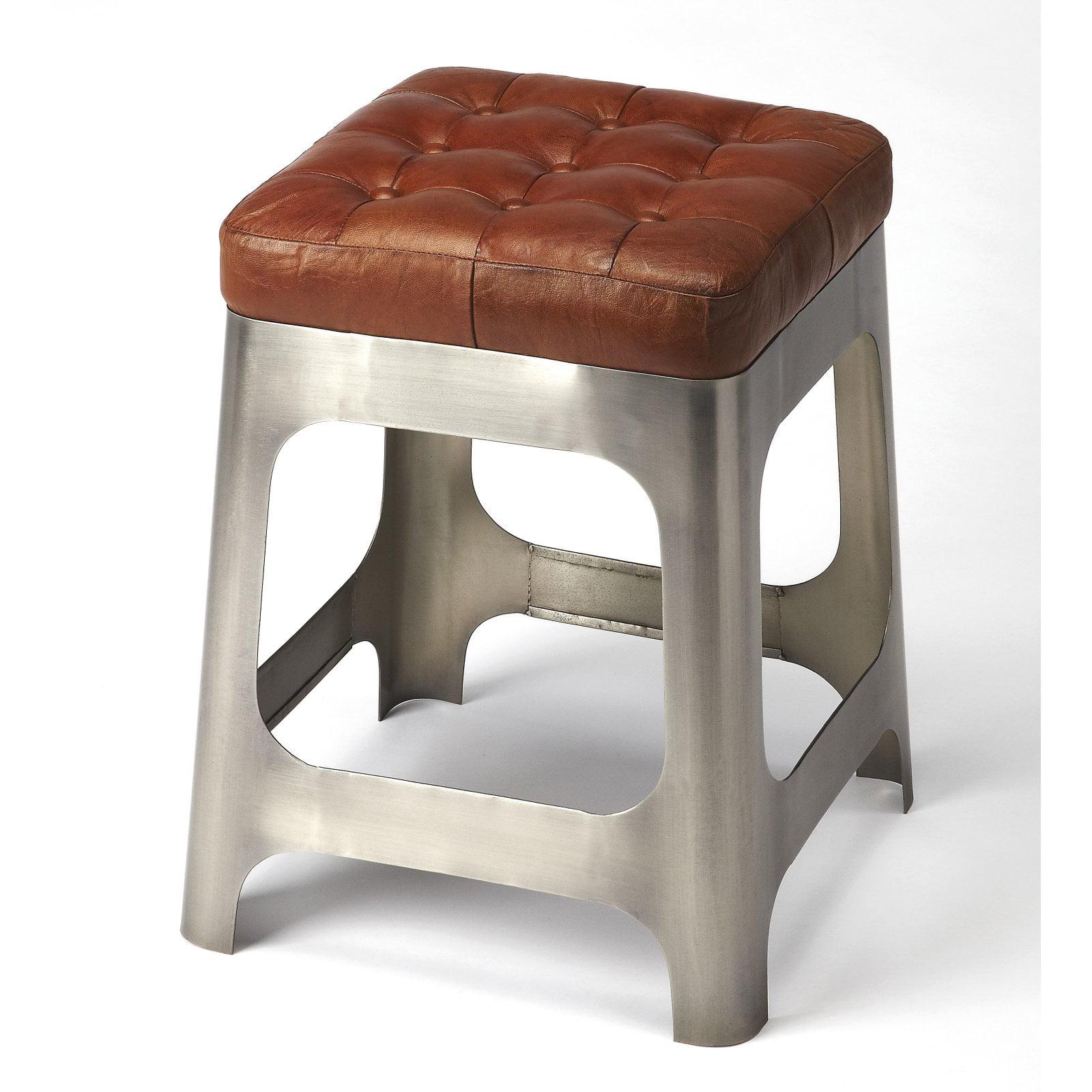 Rustic Loft 20" Brown Leather and Iron Counter Stool