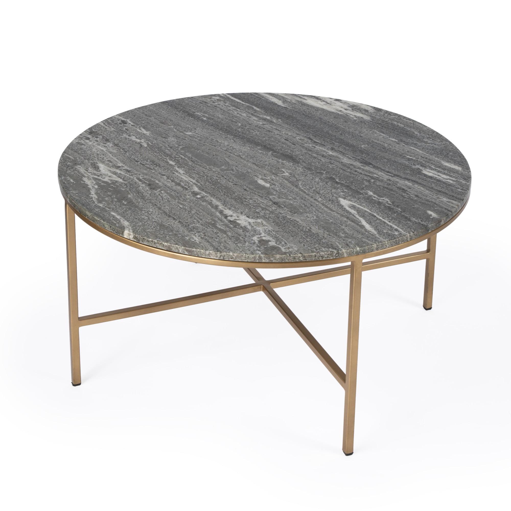 Contemporary Gold Iron & Gray Marble Round Coffee Table