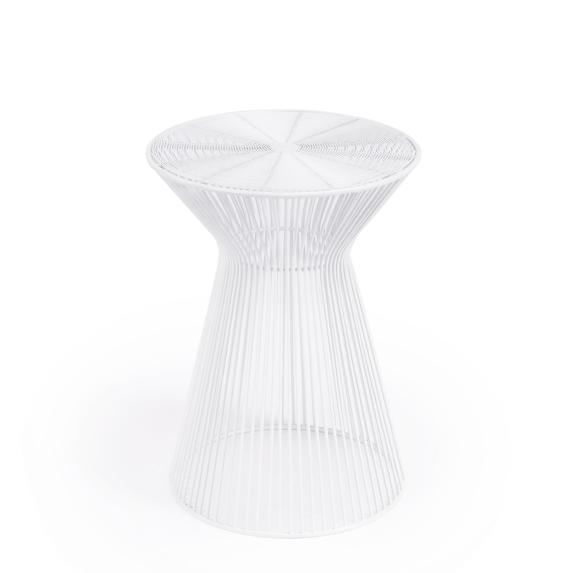 Silhouette Round White Metal and Wood Accent Table