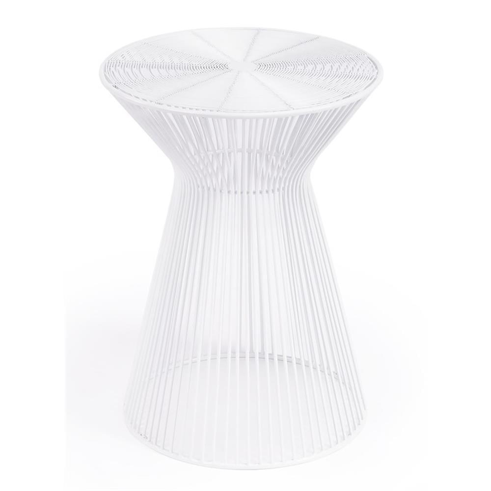 Silhouette Round White Metal and Wood Accent Table