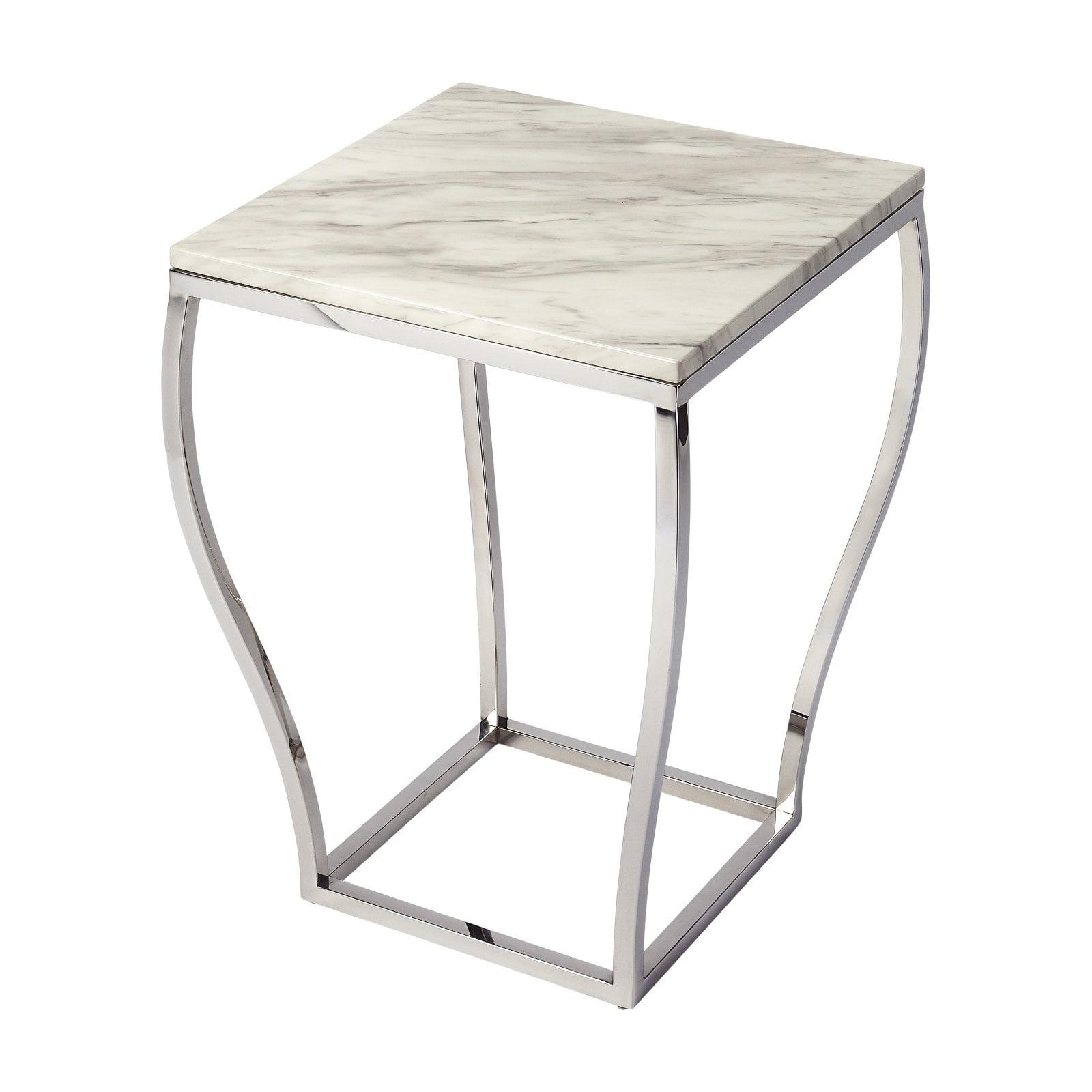 Elegant White Marble & Glossy Metal Geometric Side Table