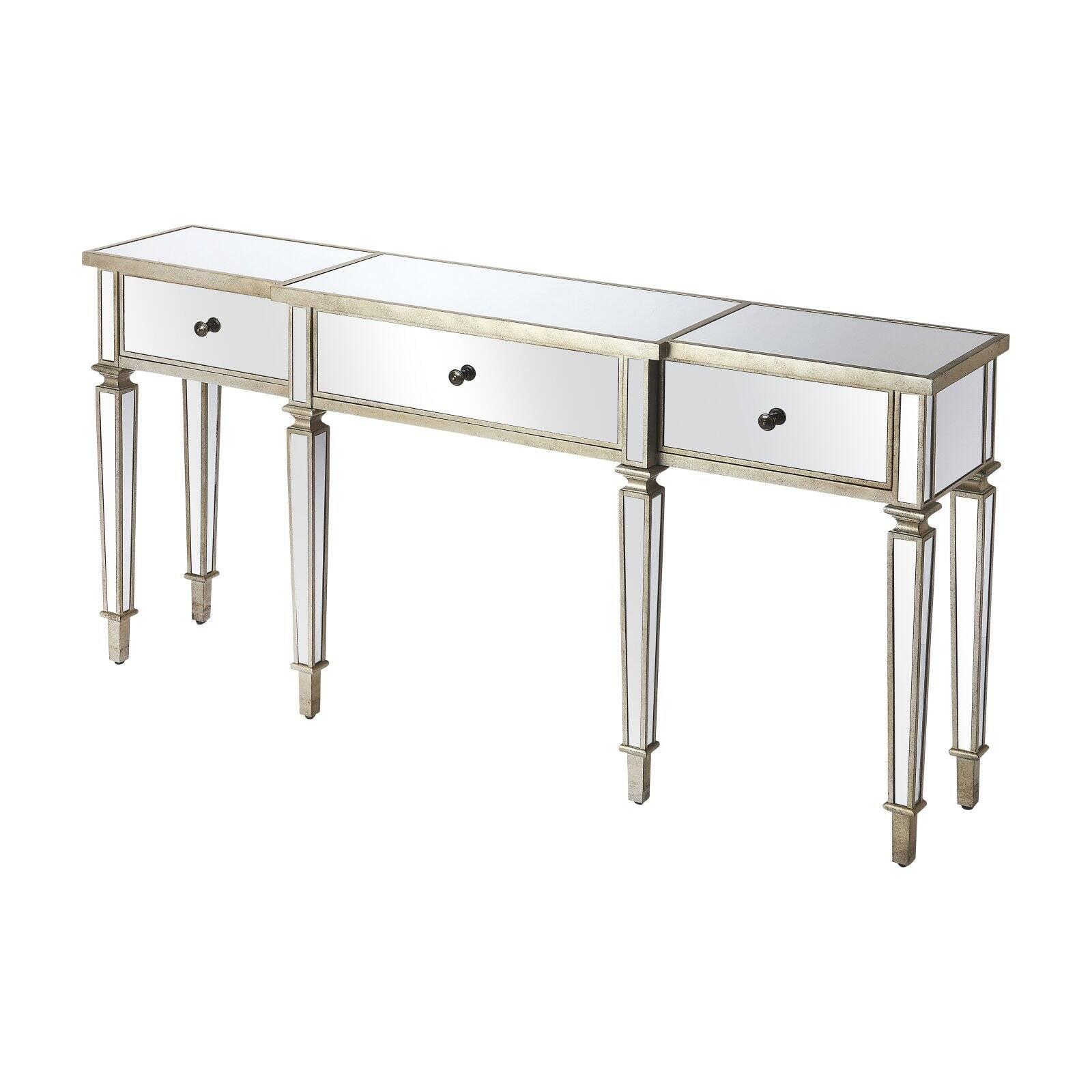 Hayworth Mirrored Console Table with Antique Gold Finish