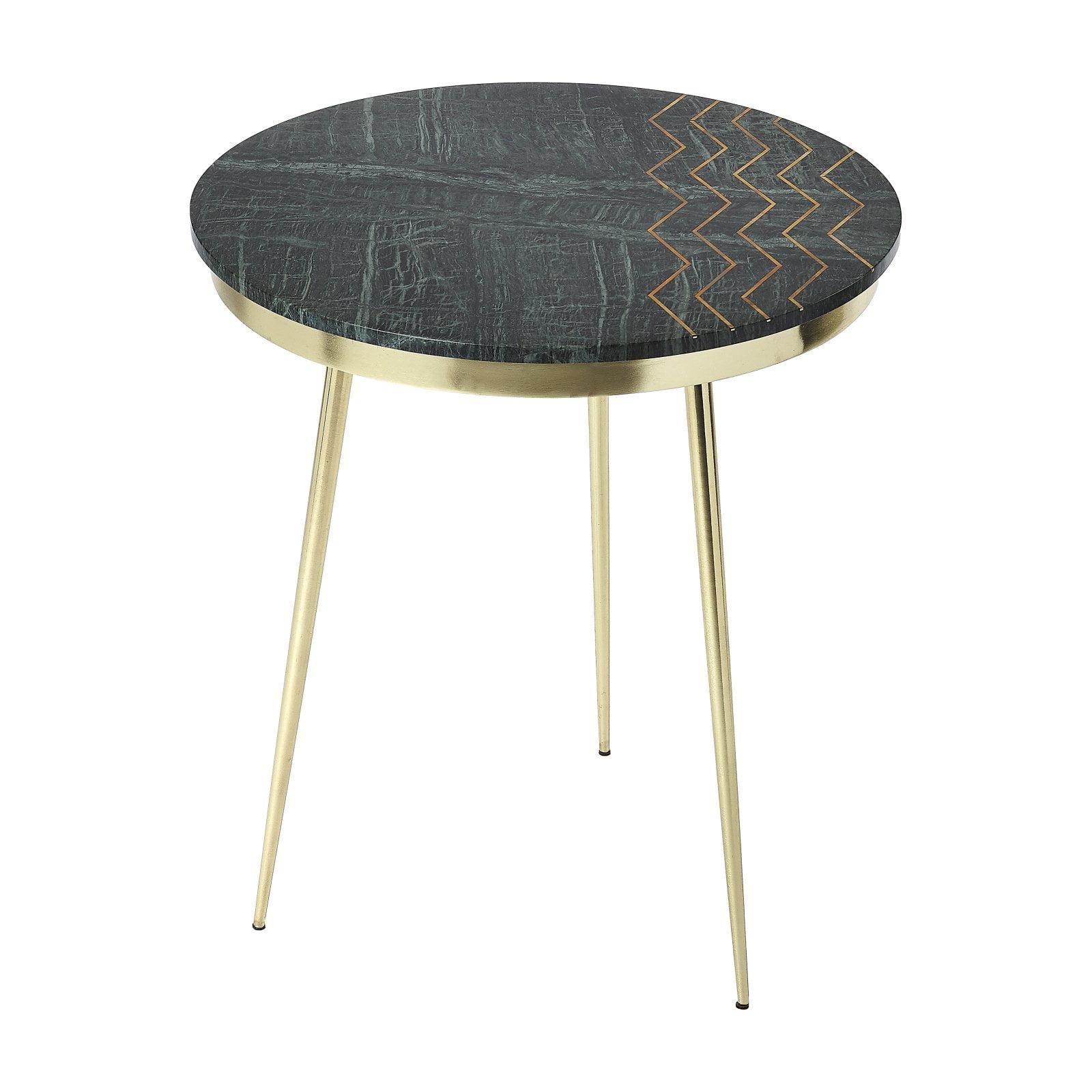 Green Marble and Brass Round Side Table