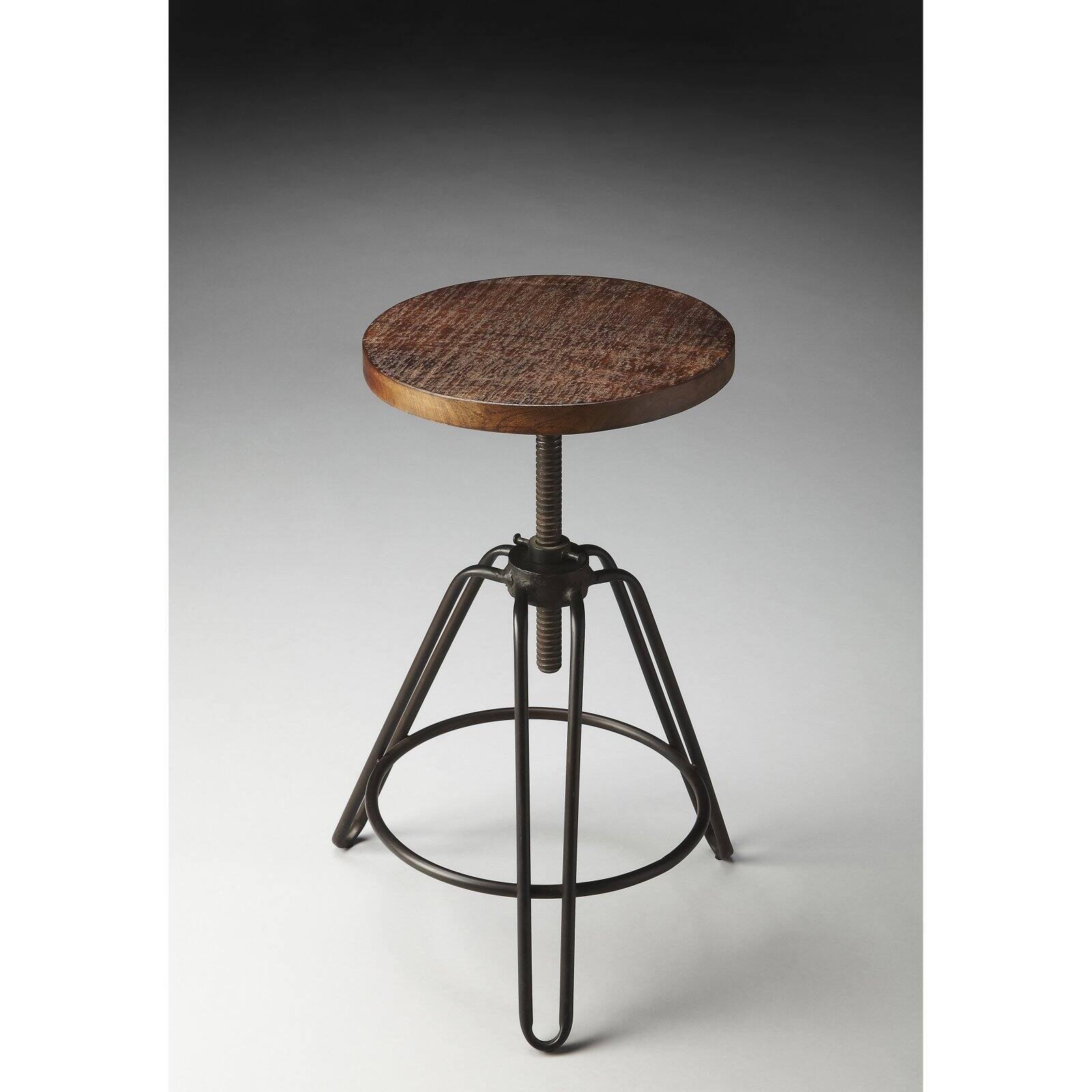 Trenton Adjustable Revolving Bar Stool in Iron and Wood