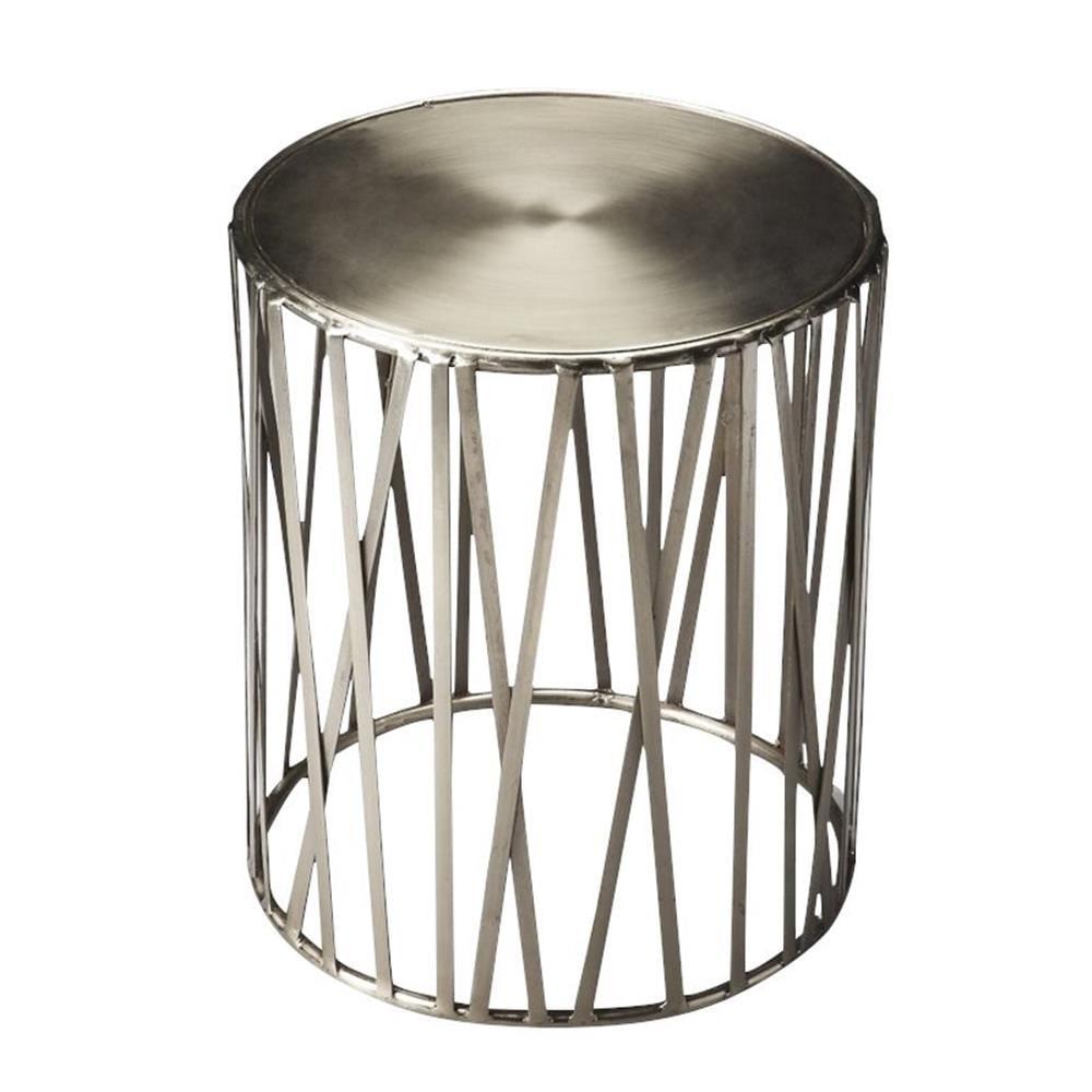 Kruse Silver Iron 15.5" Round Drum Side Table