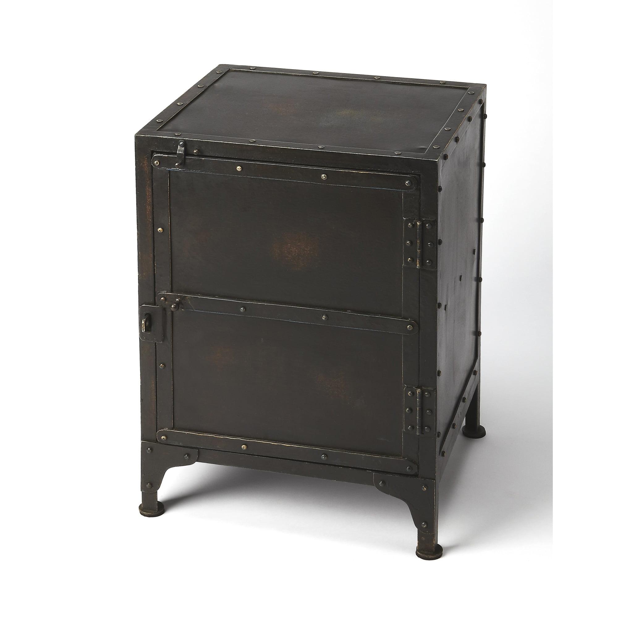 Owen Industrial Chic Black Iron Side Chest with Storage