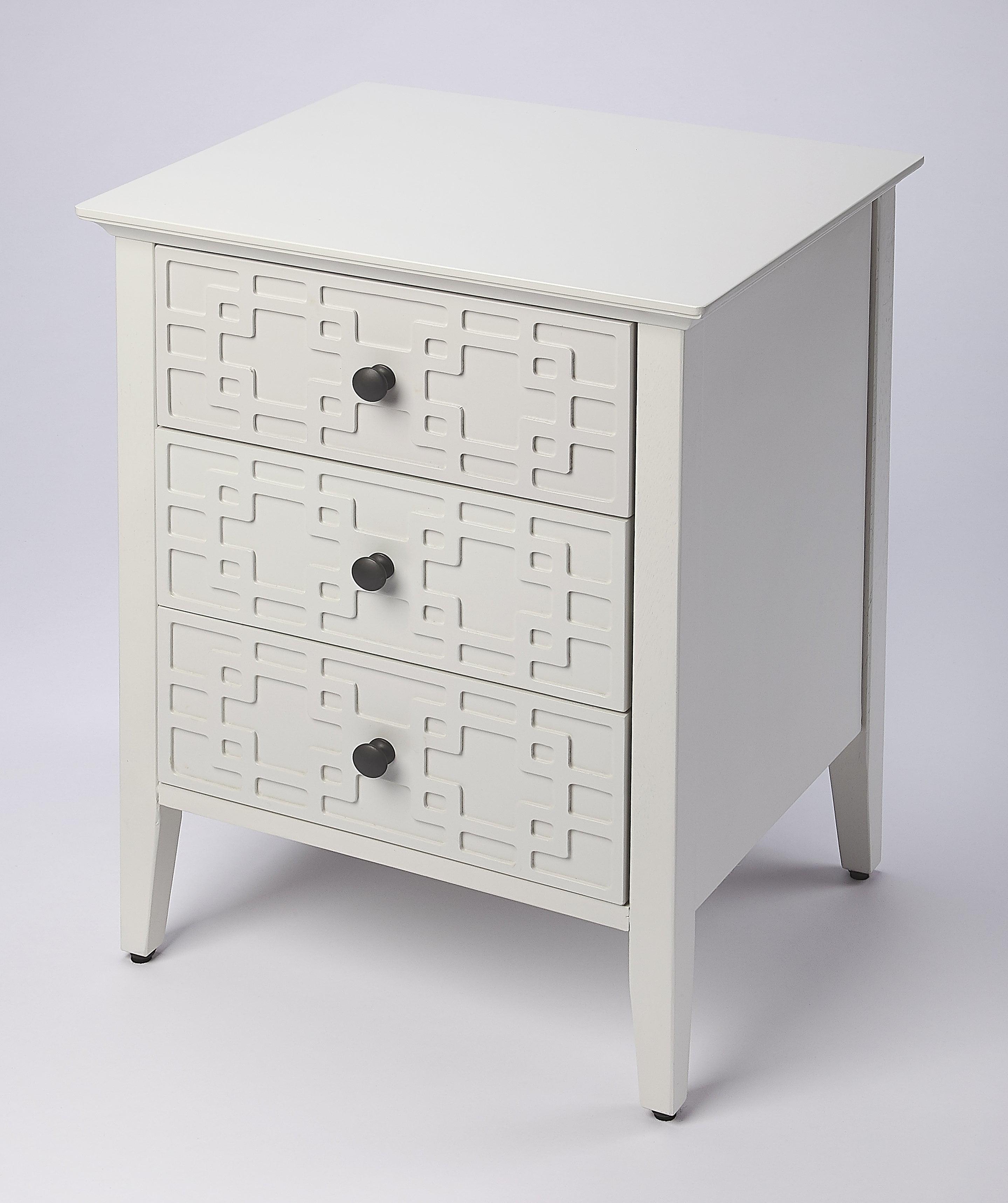 HBBOOMLIFE Butler Specialty Kinsley Glossy 3-Drawer Accent Chest in White