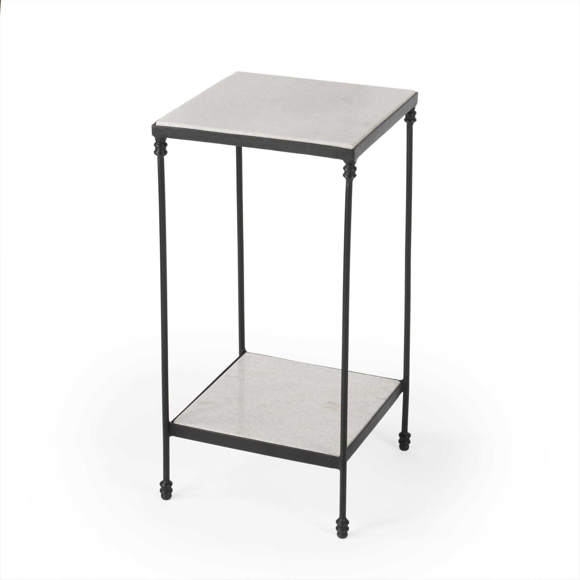 Larkin 24" Black Iron and White Marble Rectangular Accent Table