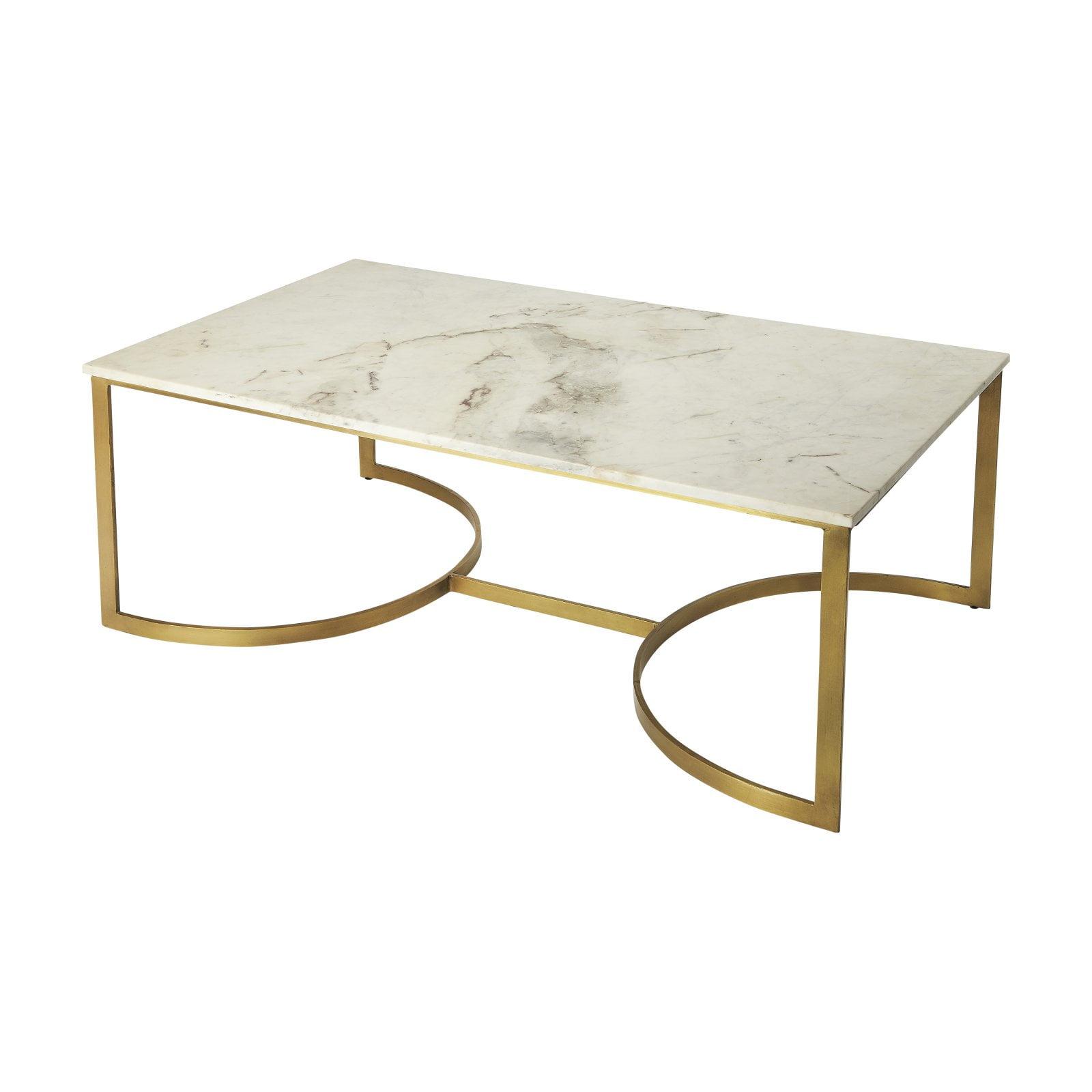 Rectangular White Marble and Gold Iron Coffee Table