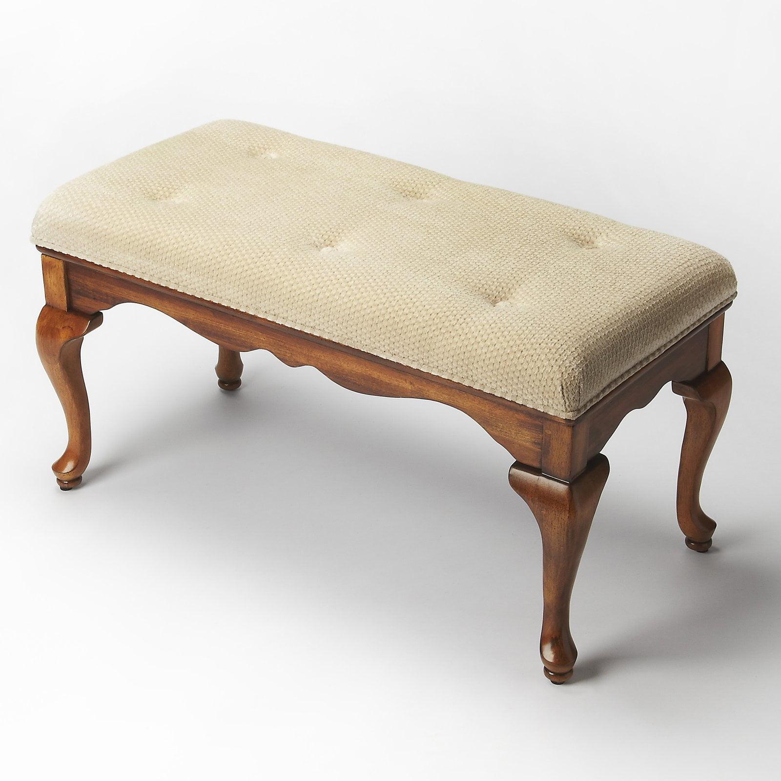 Grace Olive Ash Burl Button-Tufted Bedroom Bench